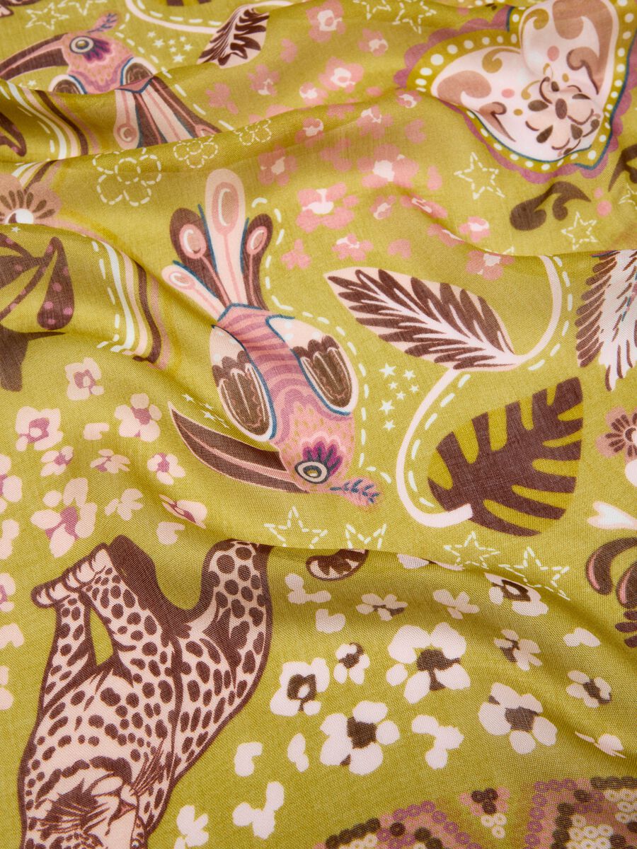 Yellow pure viscose scarf with patterned print_1