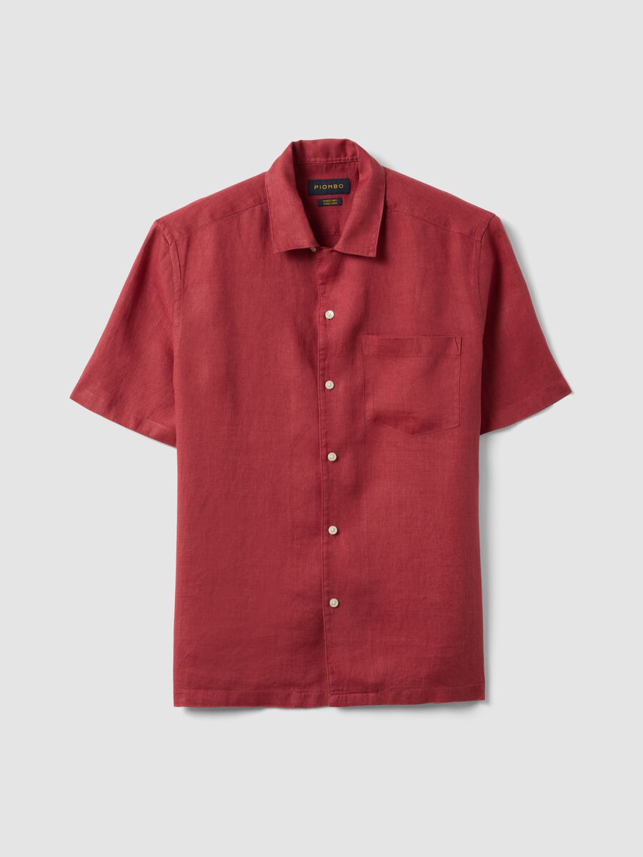 Camicia rossa con collo bowling in puro lino_4