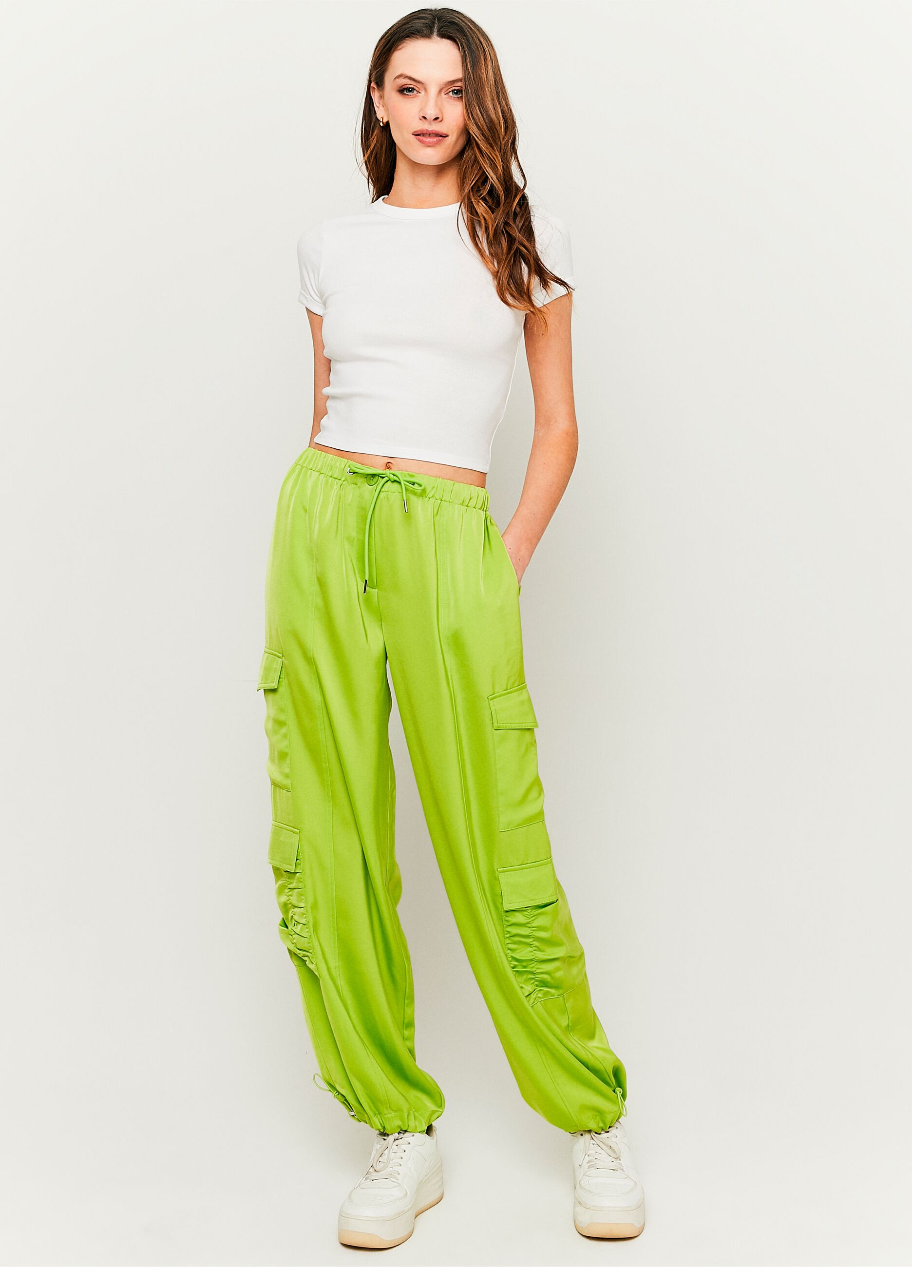 Satin-effect cargo joggers