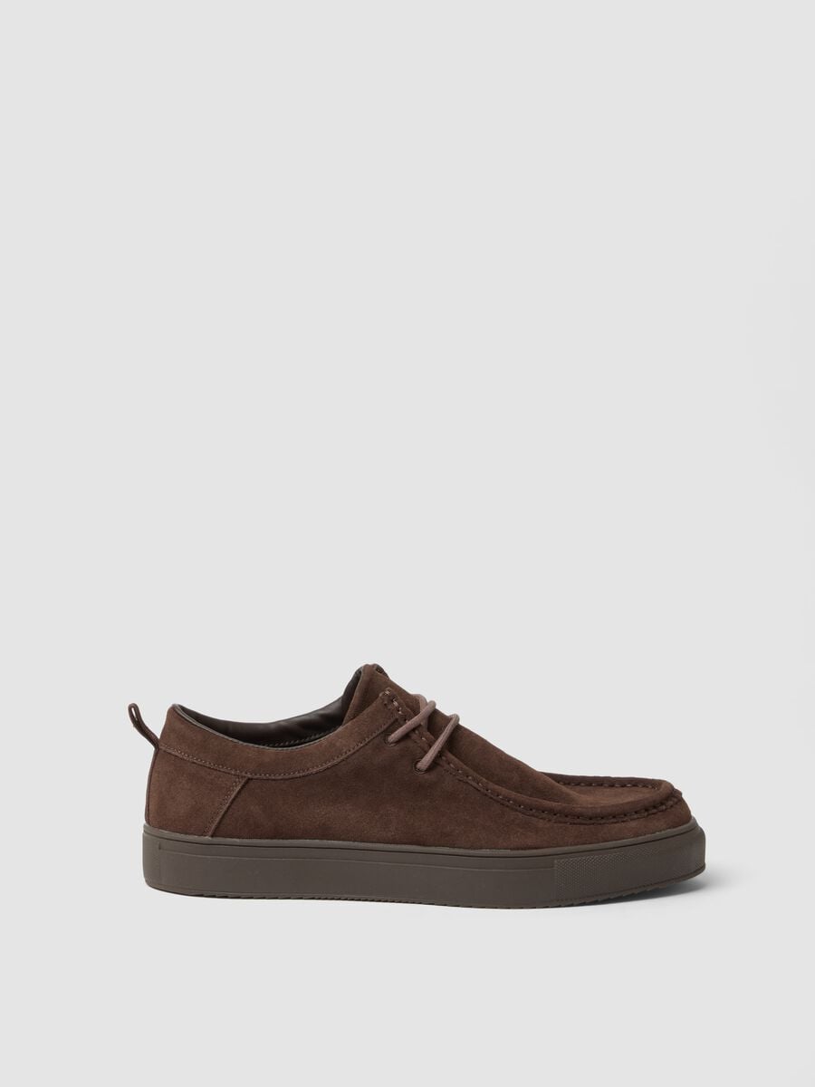 Scarpe classiche marroni in vera pelle con lacci_0