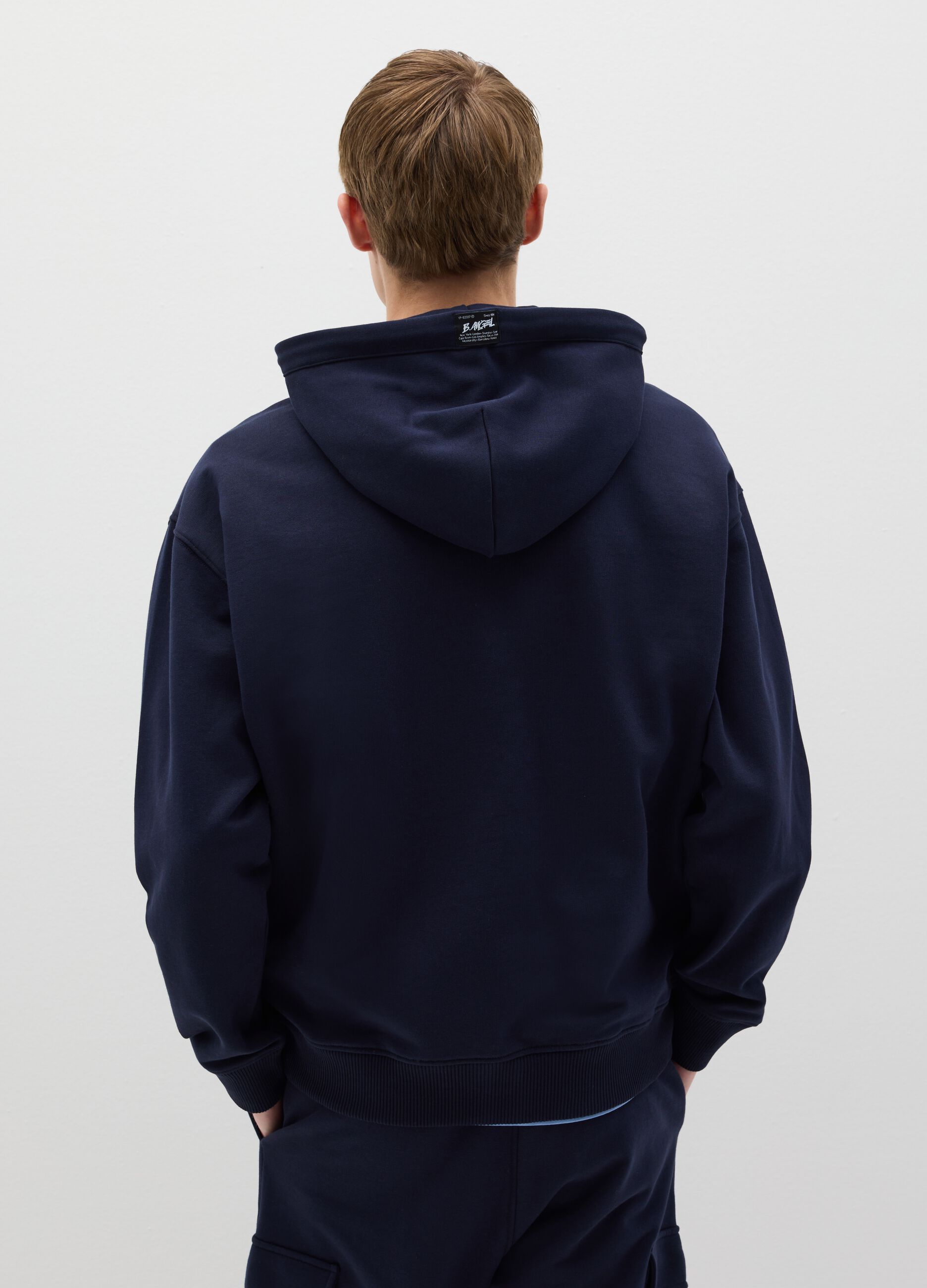 Over-fit full-zip sweatshirt in cotton with hood