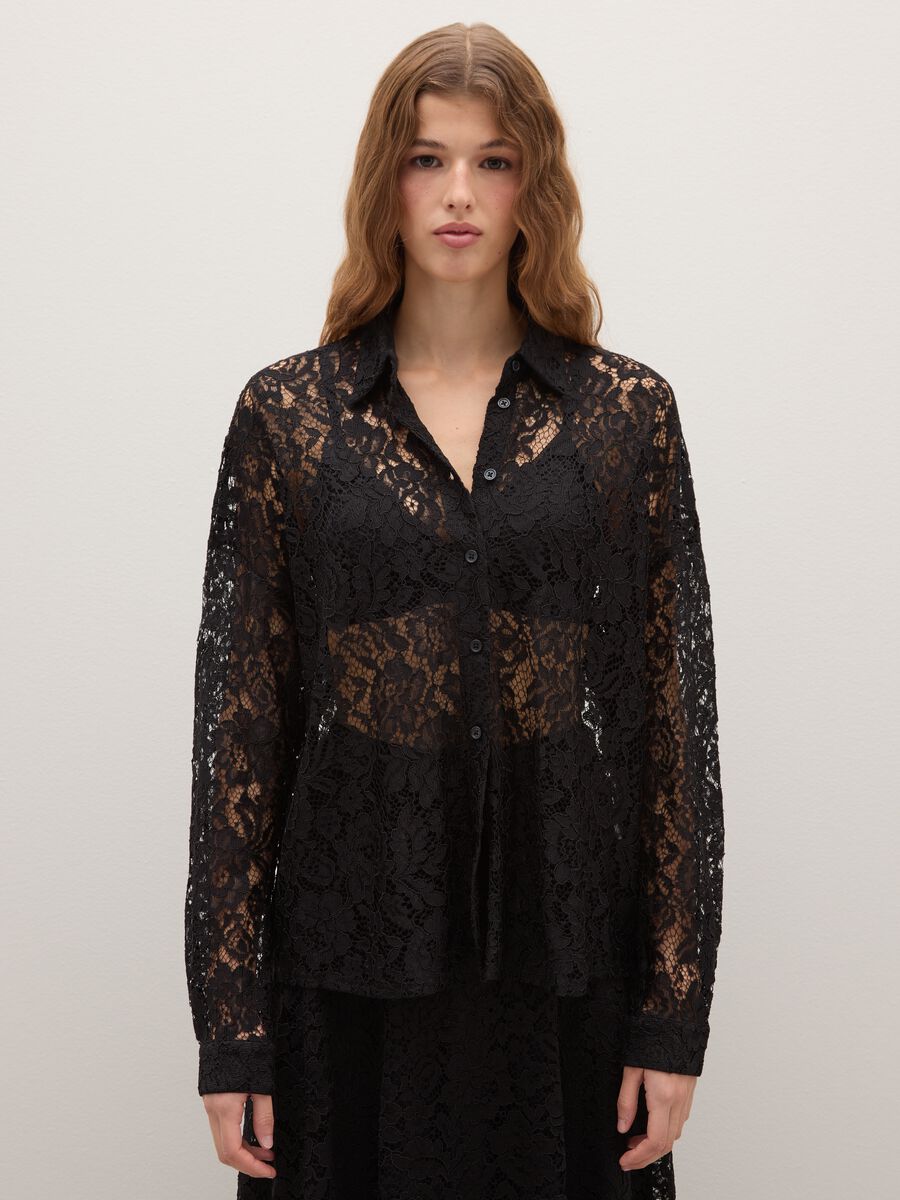 Black Transparent Lace Regular Fit Shirt_1