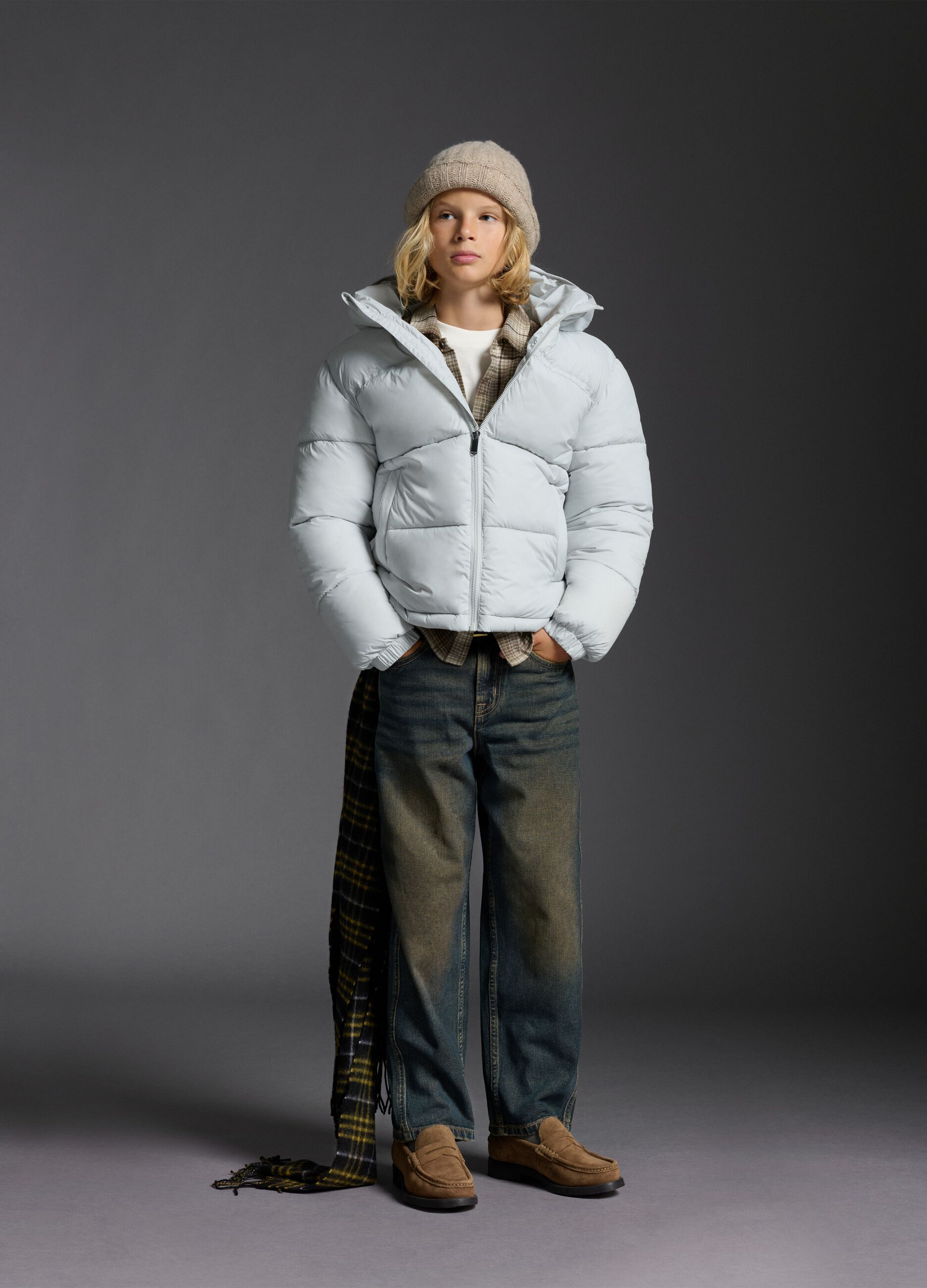 The Iconic Puffer grey hooded jacket for boys