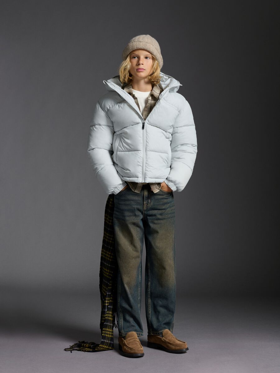 Piumino The Iconic Puffer grigio chiaro da ragazzo con cappuccio_0