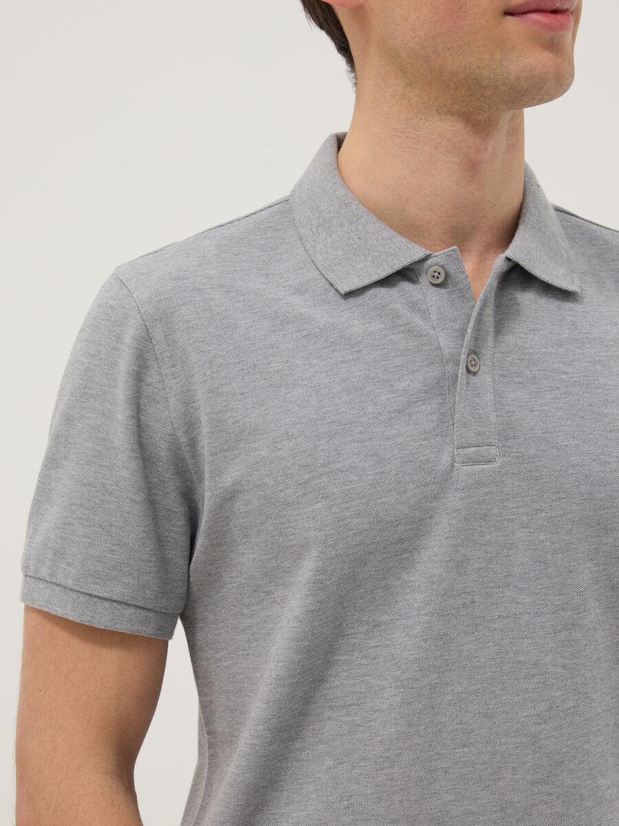 Grey pure cotton short-sleeve polo shirt, regular fit_3