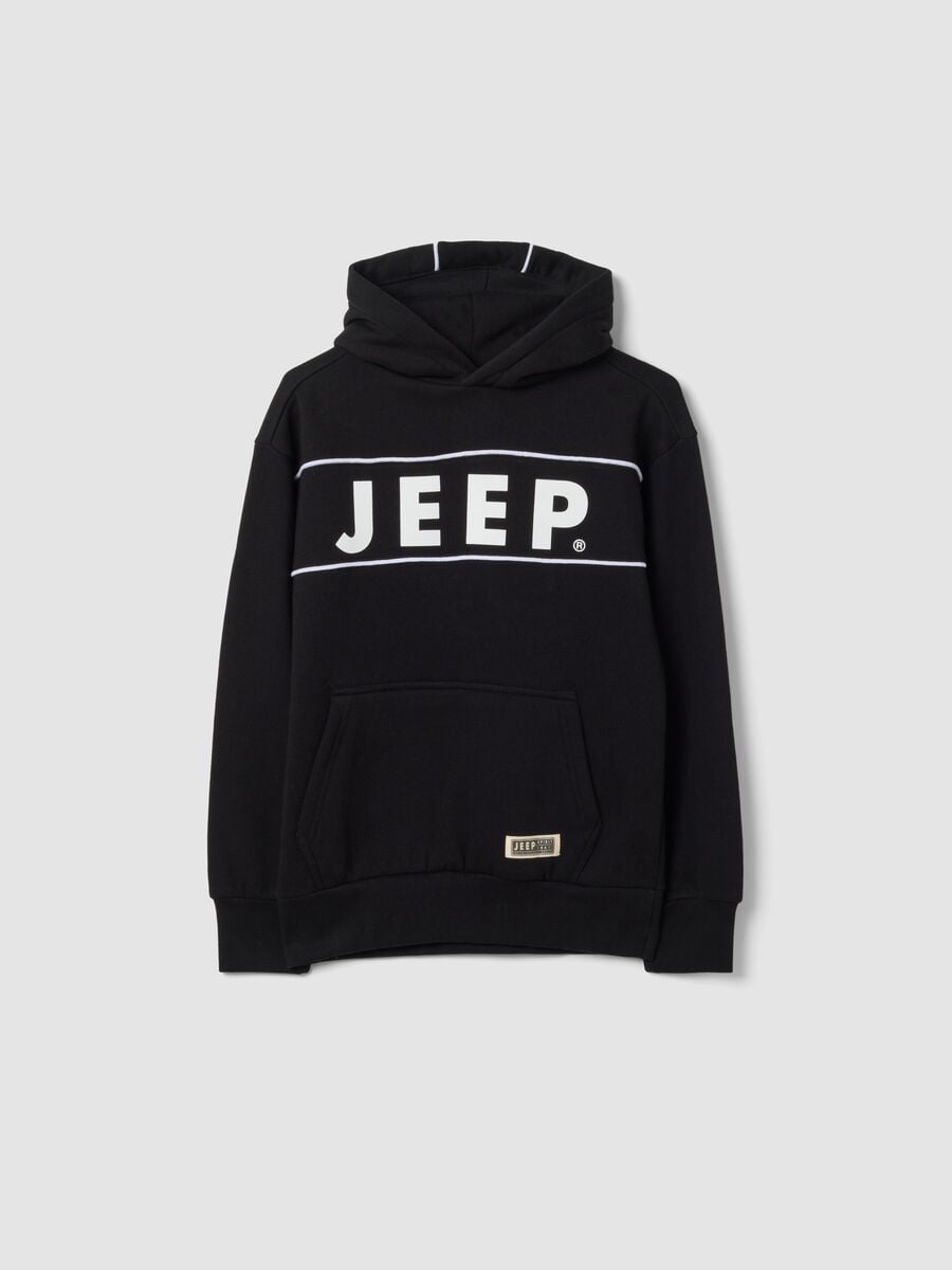 Felpa nera con cappuccio in misto cotone con stampa Jeep_0