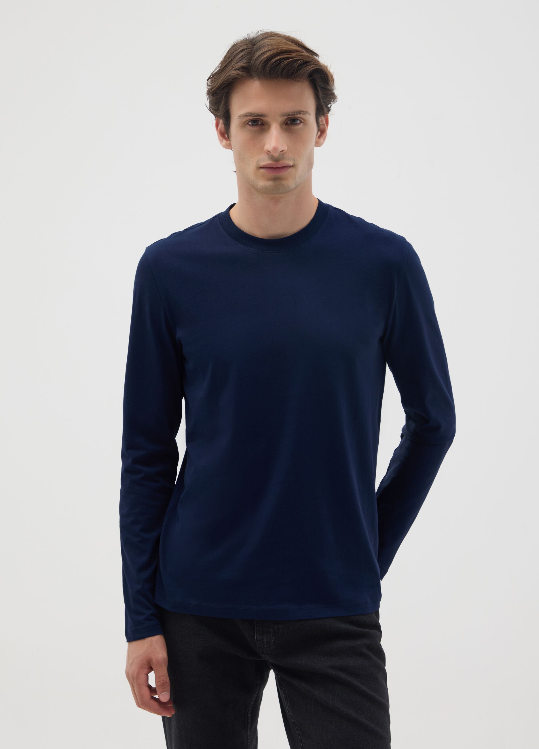Maglia in puro cotone blu regular fit