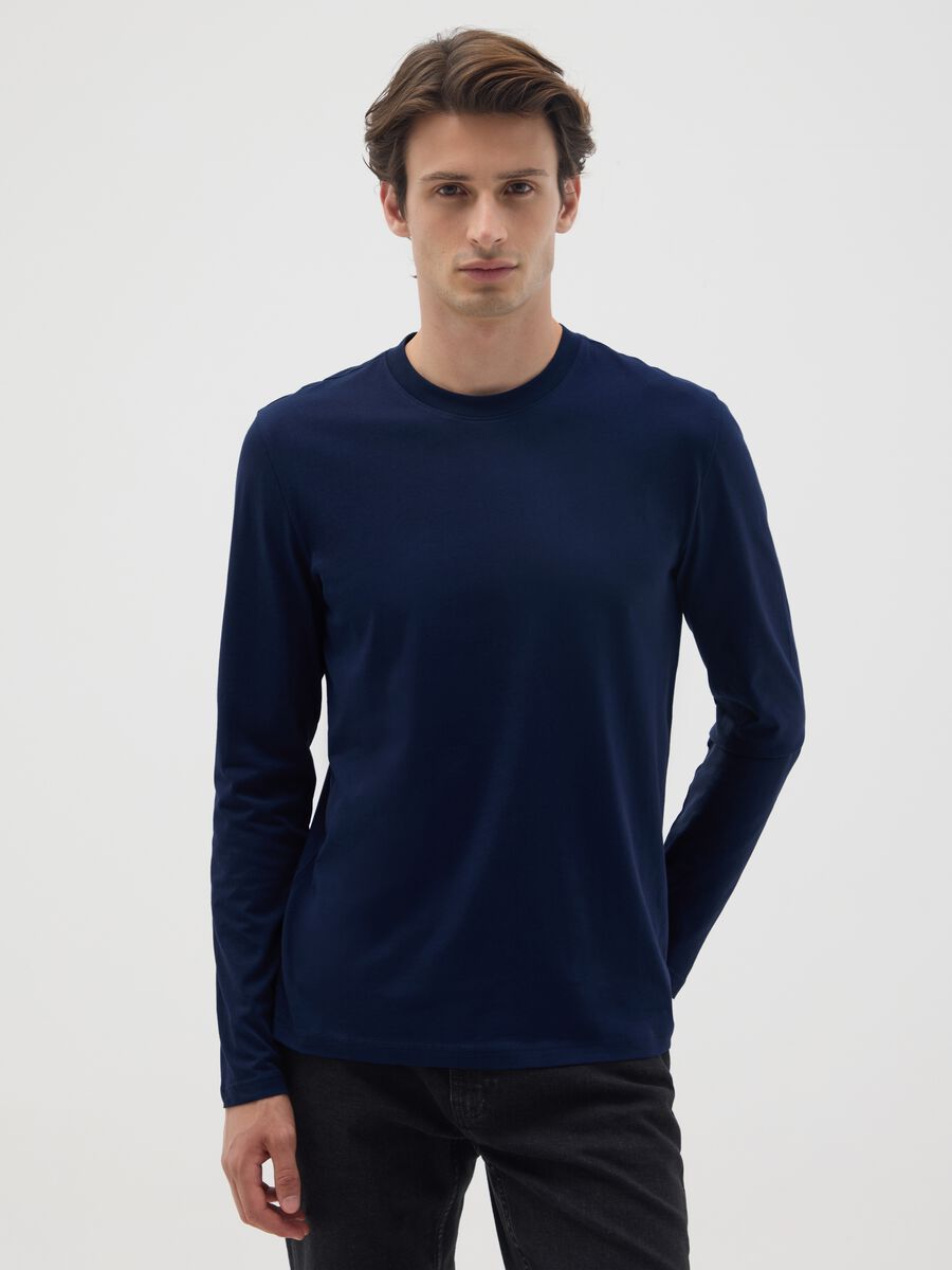 Maglia in puro cotone blu regular fit_0