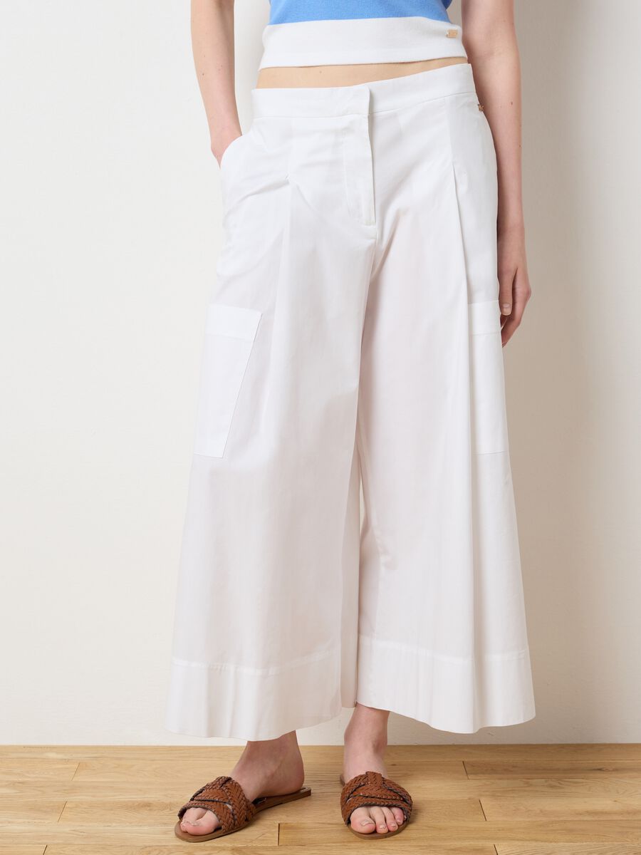 Women's White Stretch Cotton Culotte Trousers_1