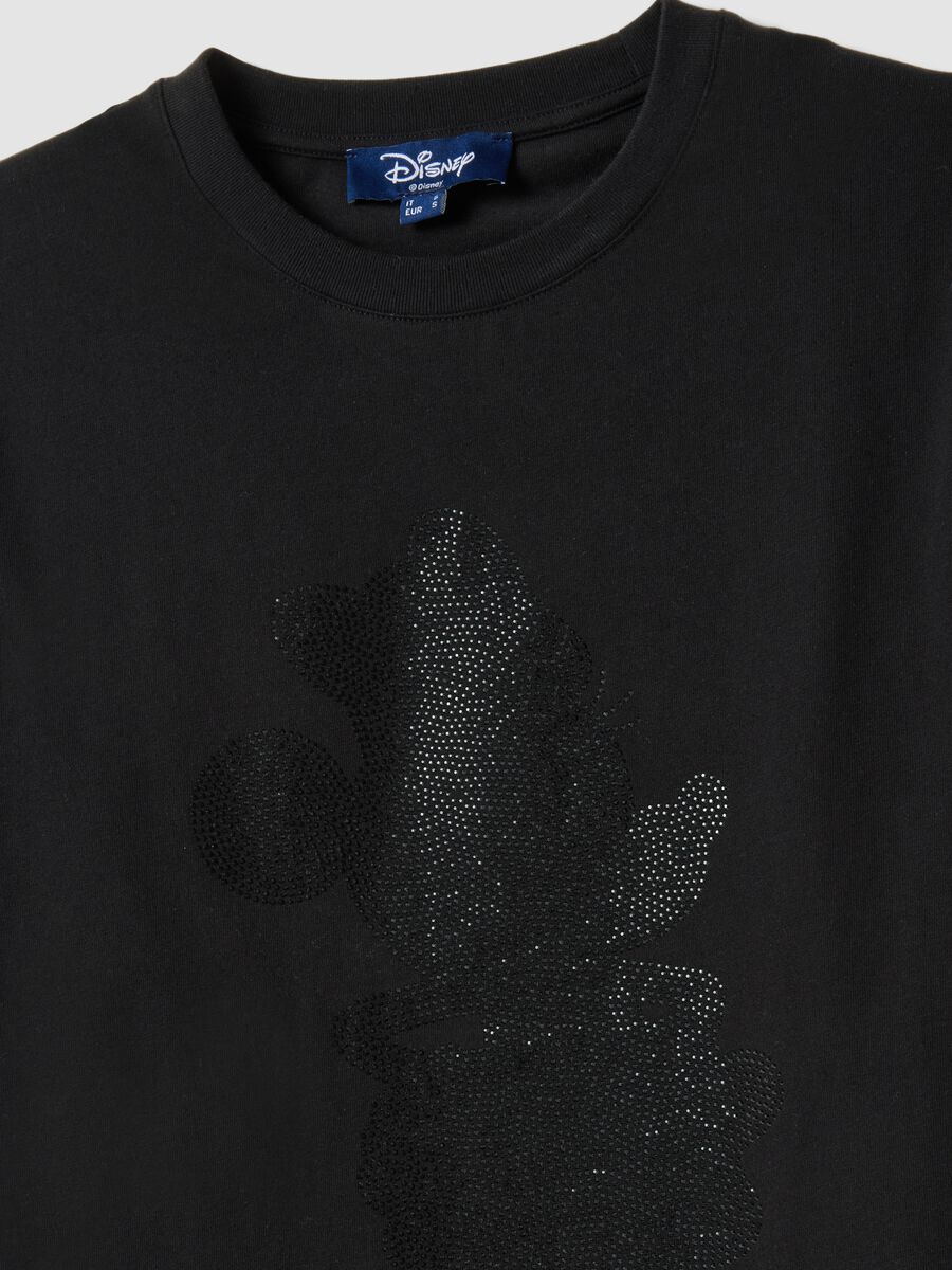 Black pure cotton regular fit T-shirt with sparkly Mickey Mouse_5