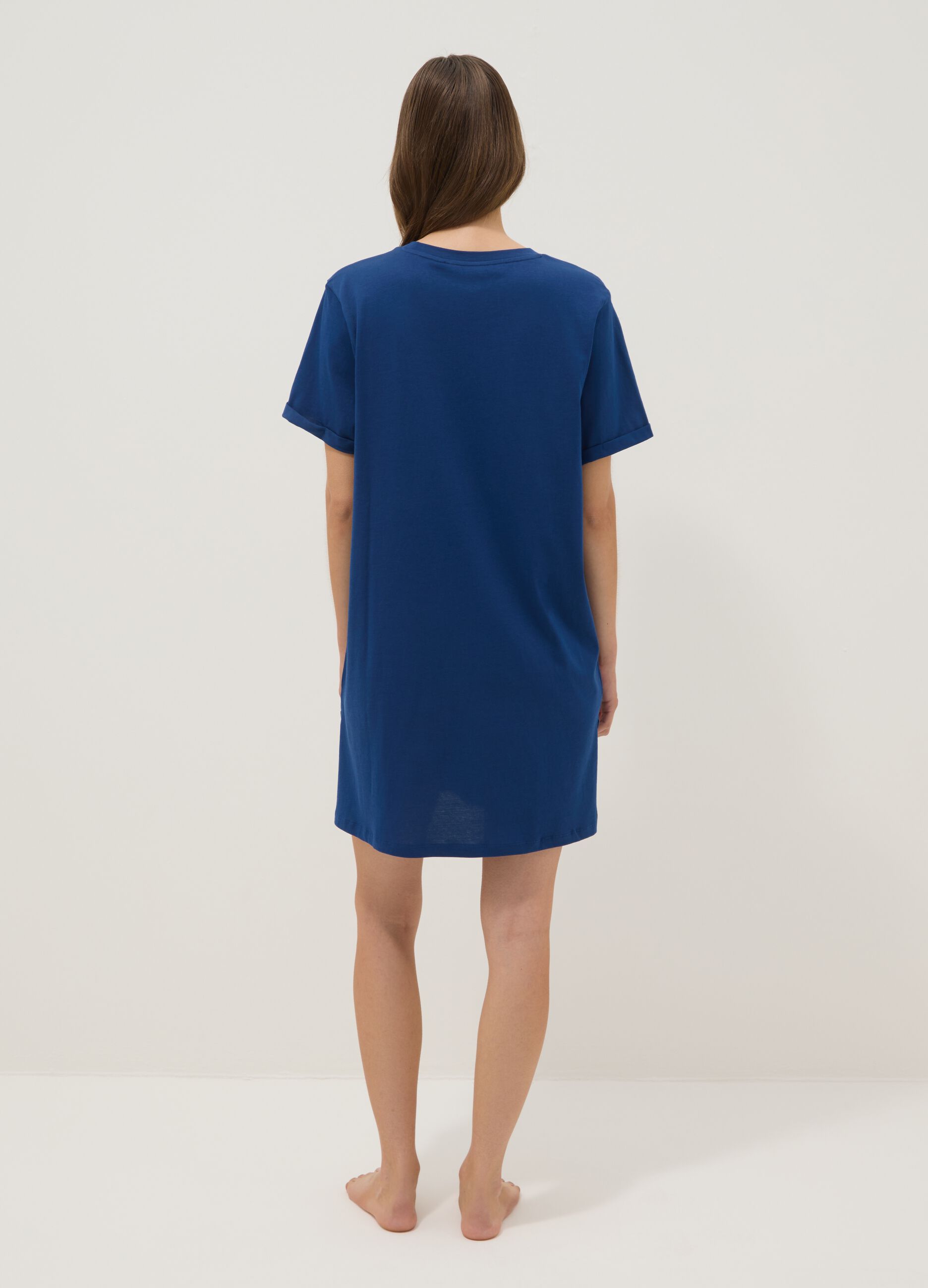 Blue pure organic cotton nightshirt with chest pocket