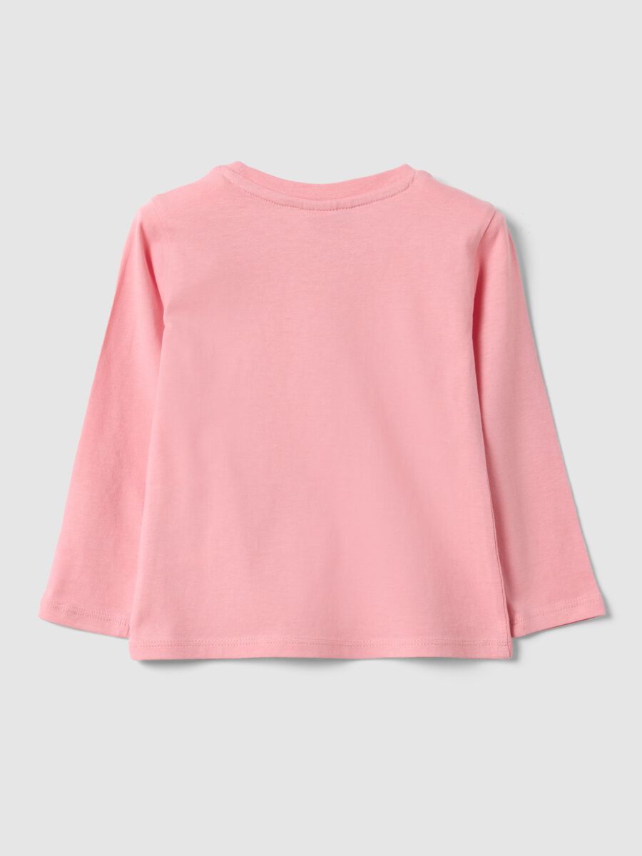 Pink long-sleeved pure cotton T-shirt with regular fit print_1