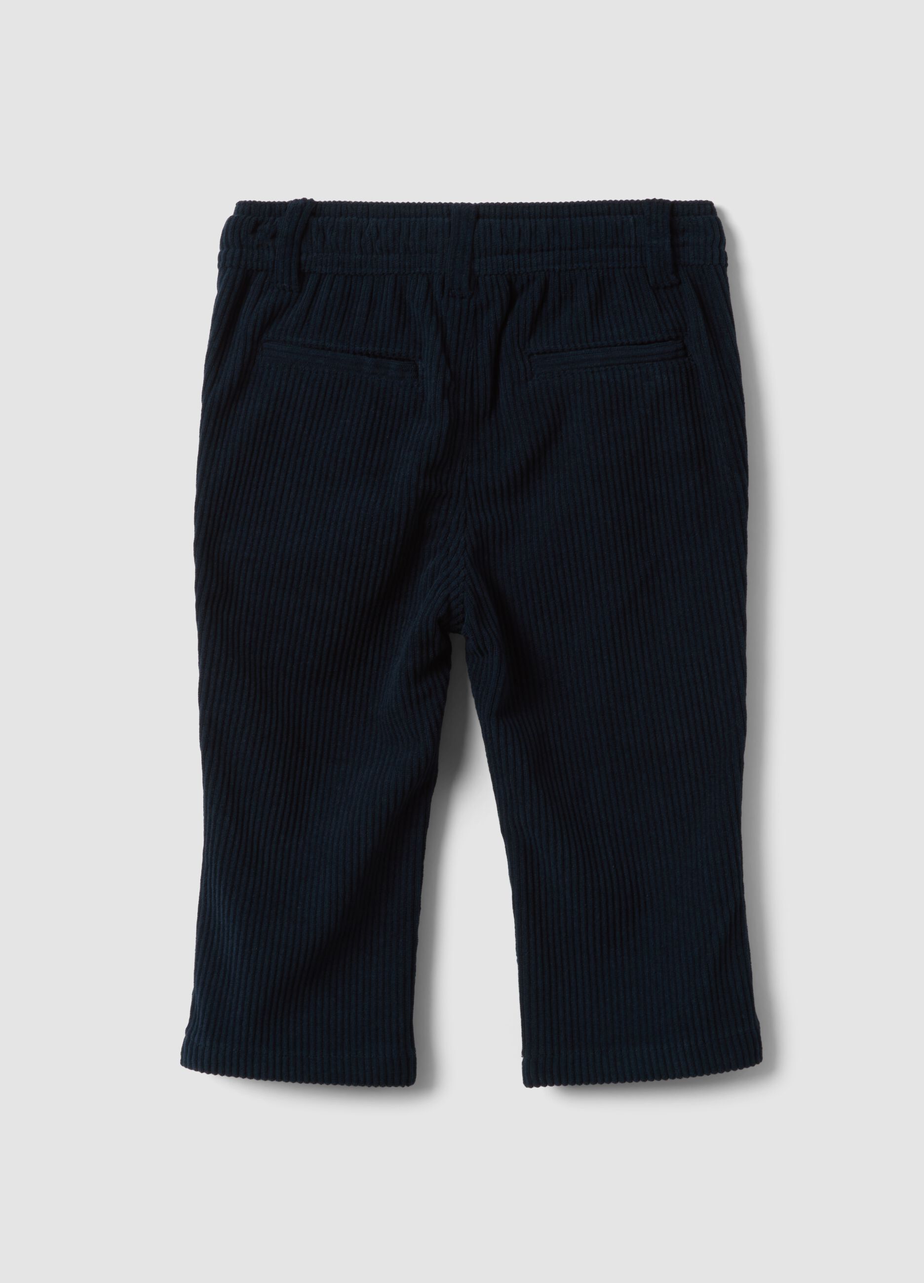 Blue regular-fit chino trousers with elasticated ribbed waistband
