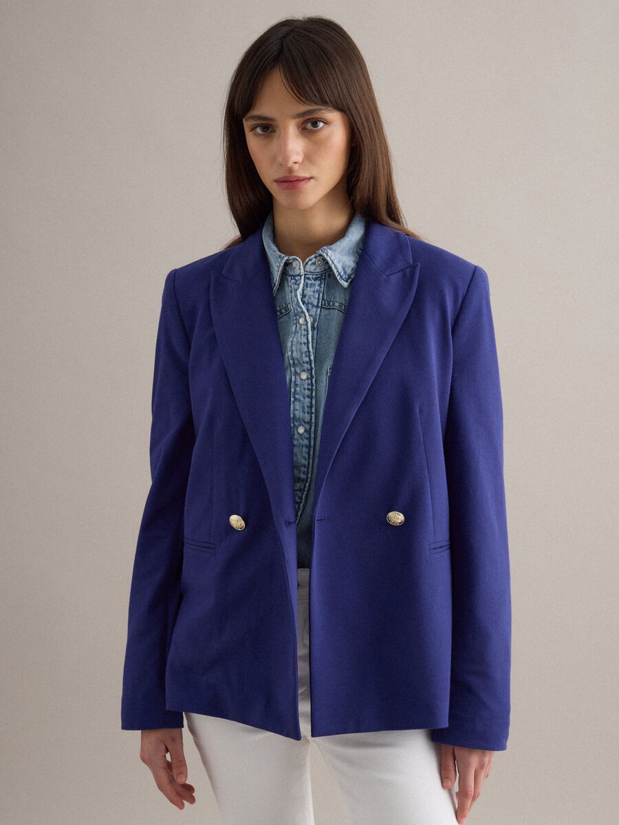 Blue Cotton Stretch Regular Fit Blazer_1