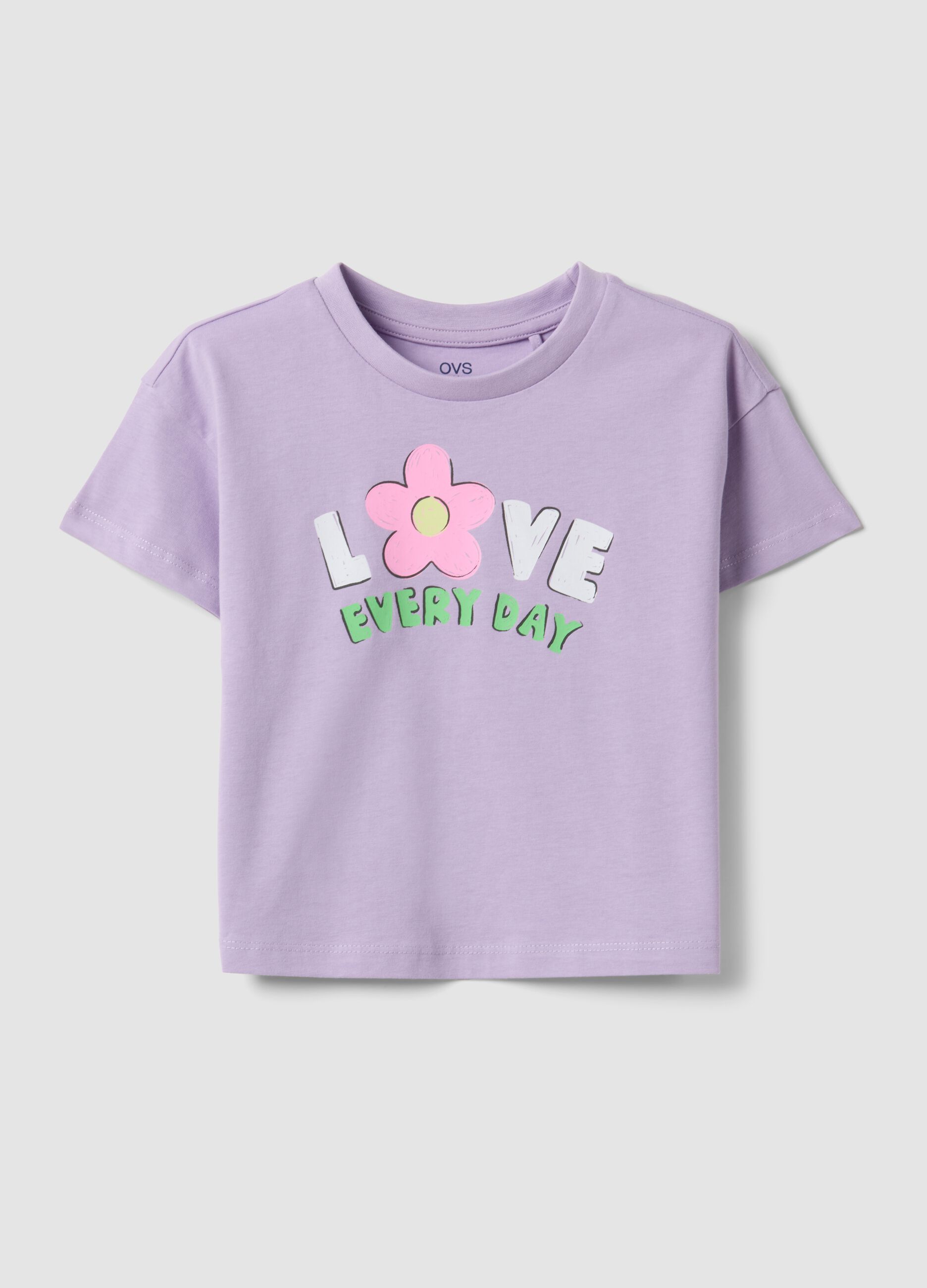 Girls' regular fit purple pure cotton T-shirt with print