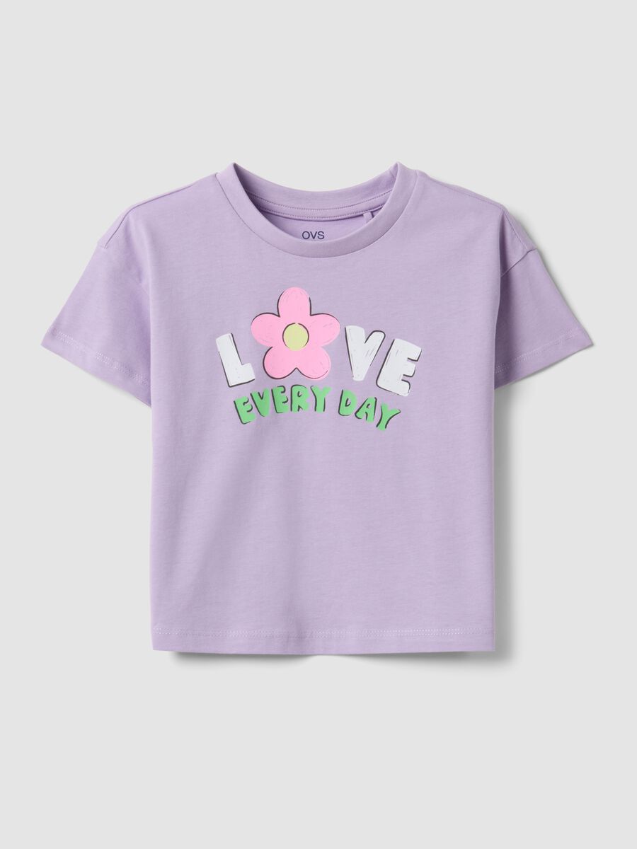 T-shirt in puro cotone viola regular fit da bambina con stampa_0