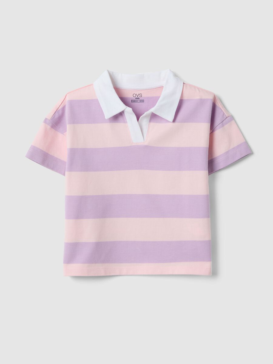Polo in puro cotone a righe multicolor oversize fit per bambina_0