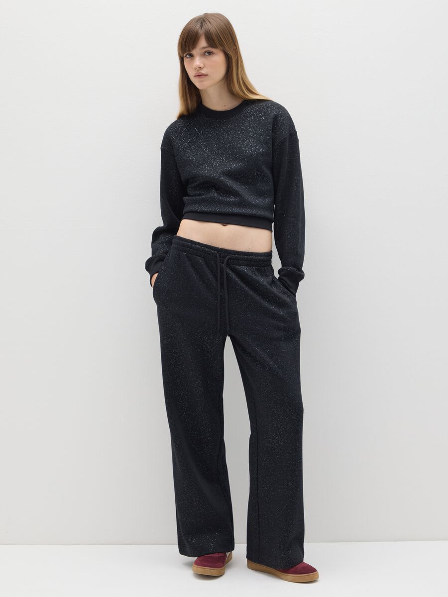 Black crew neck sweatshirt with sparkling details_2