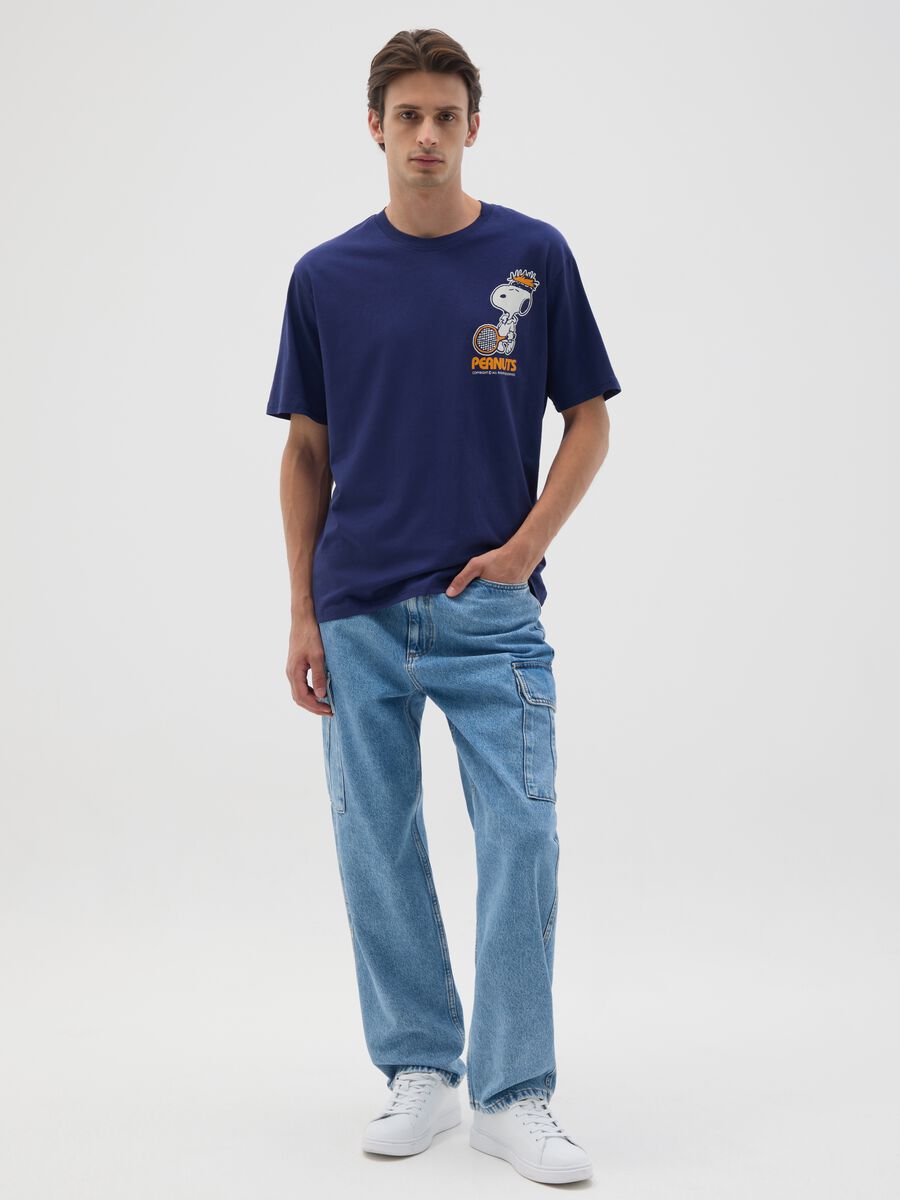Regular fit blue pure cotton T-shirt with Snoopy_1