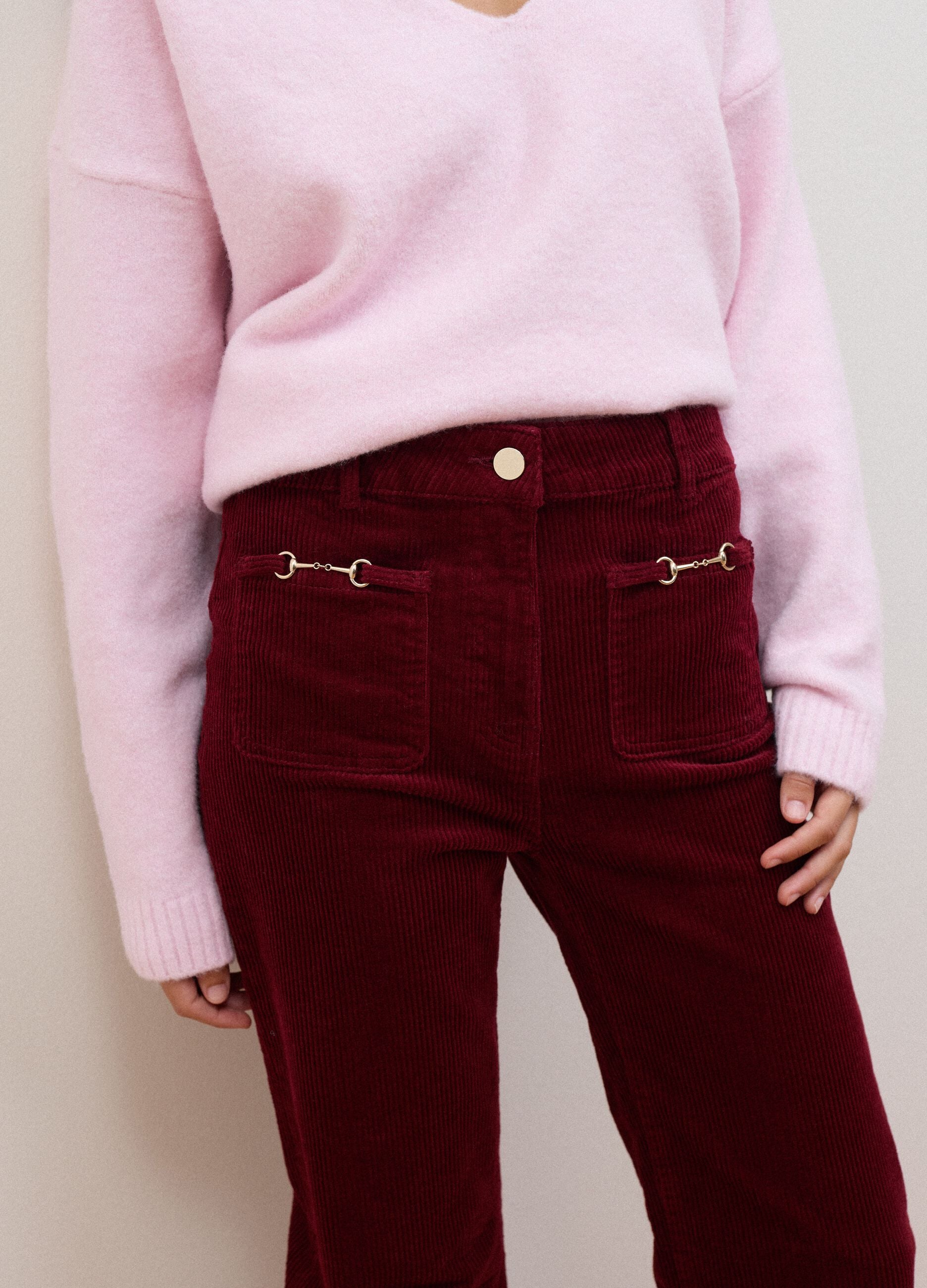 Red flared corduroy stretch-cotton trousers
