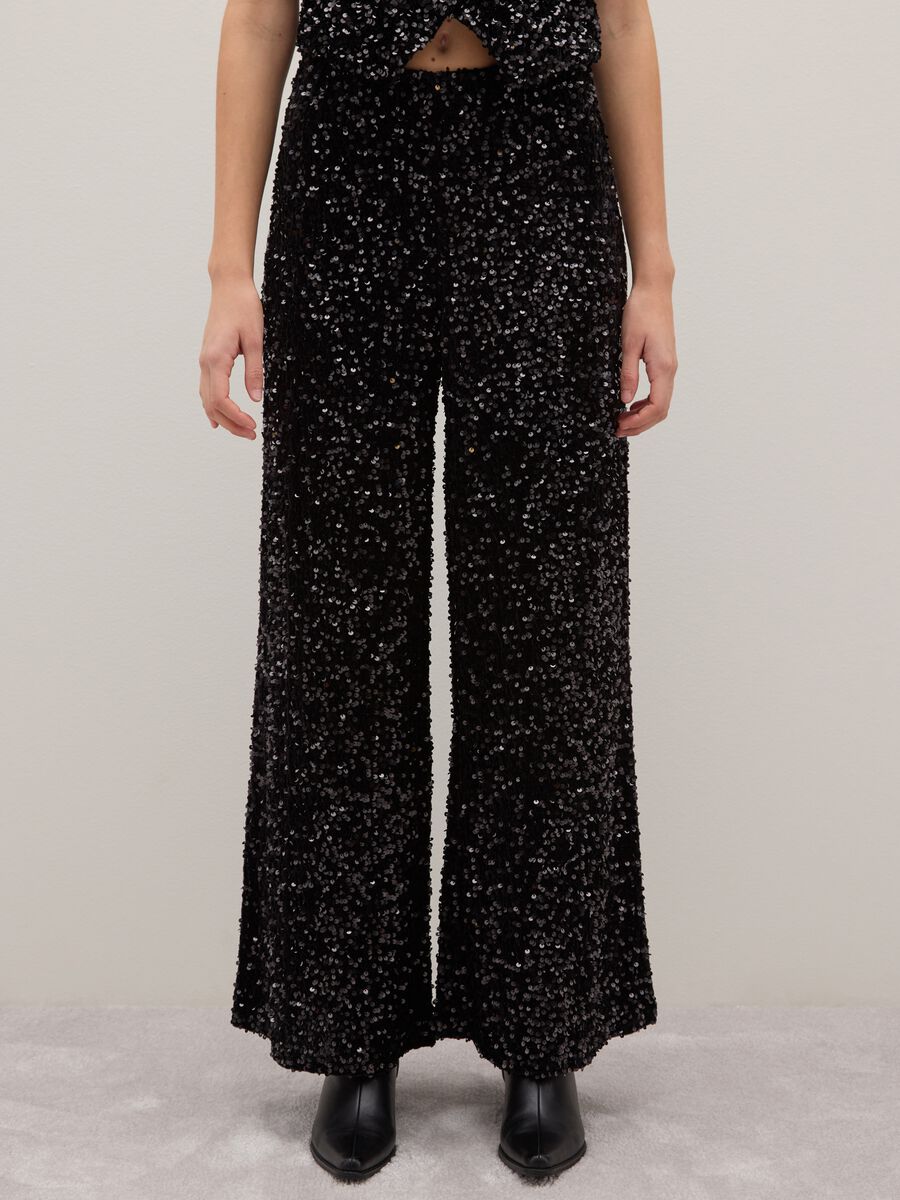 Black Palazzo Trousers with Sequins_1