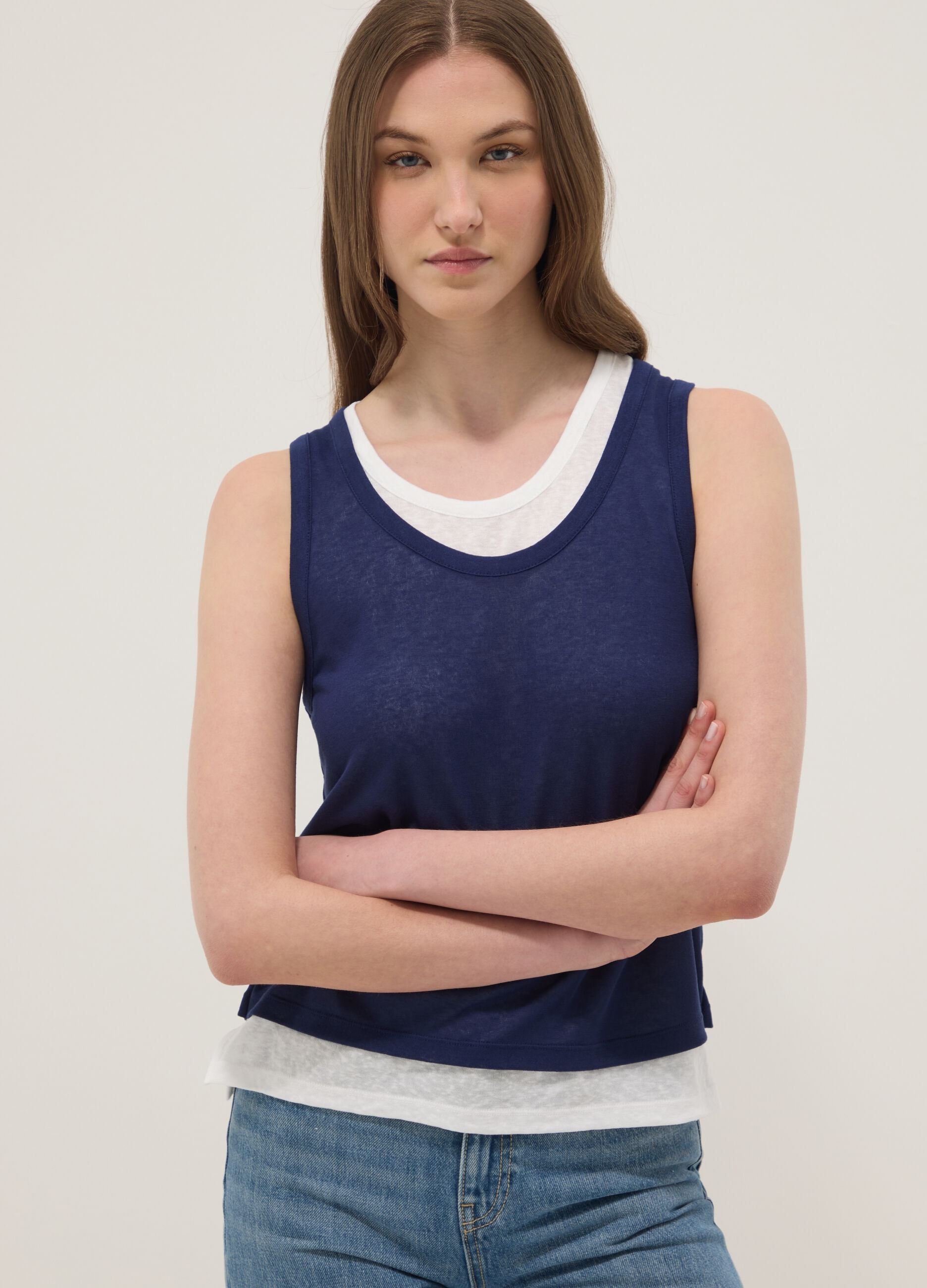 Tank top blu in misto viscosa regular fit