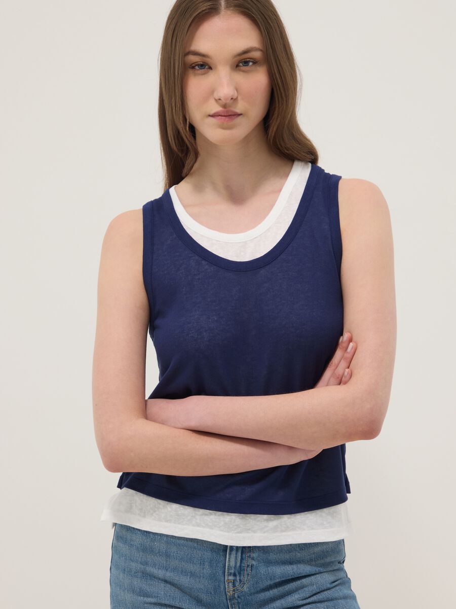 Tank top blu in misto viscosa regular fit_0