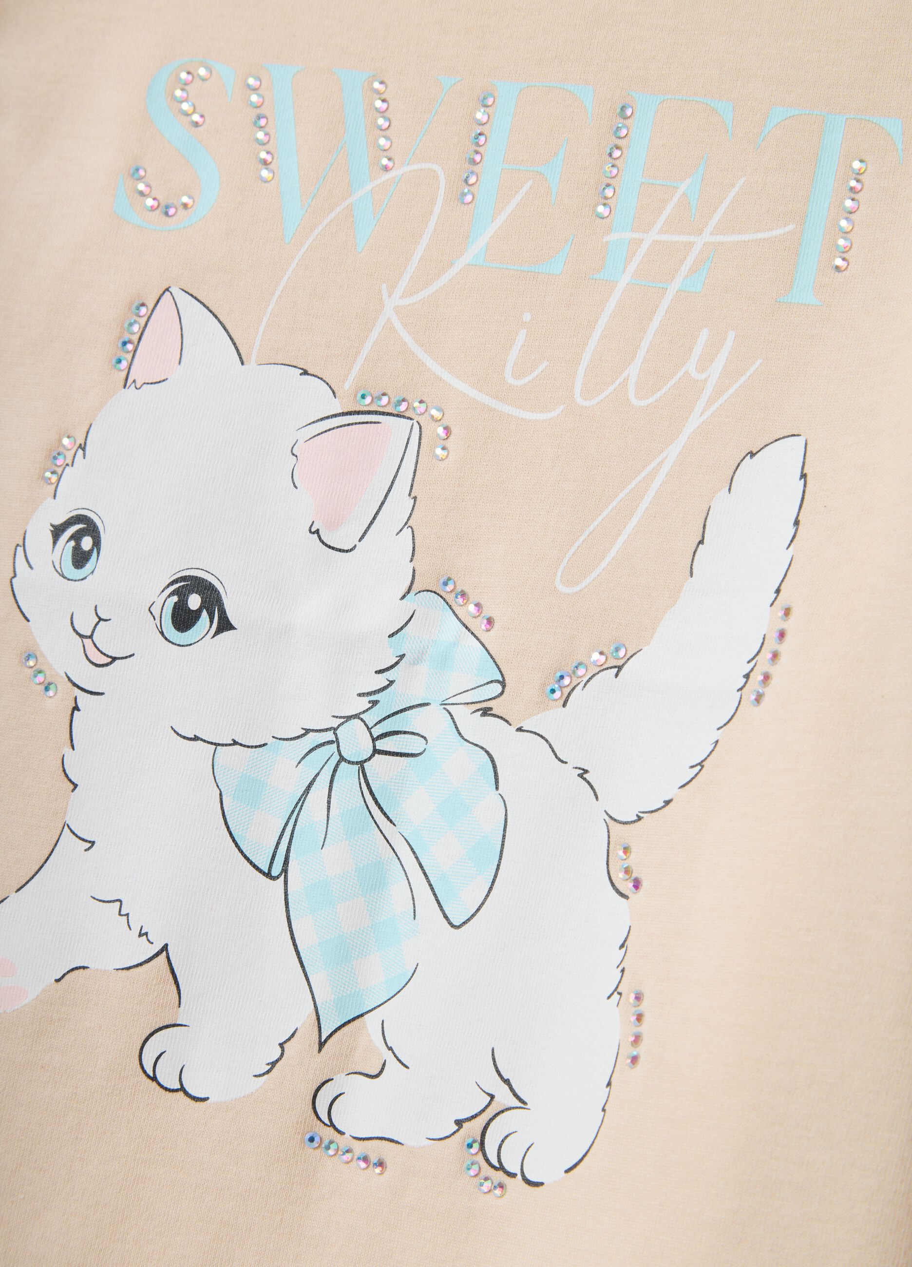 Beige regular fit pure cotton T-shirt with print for girls