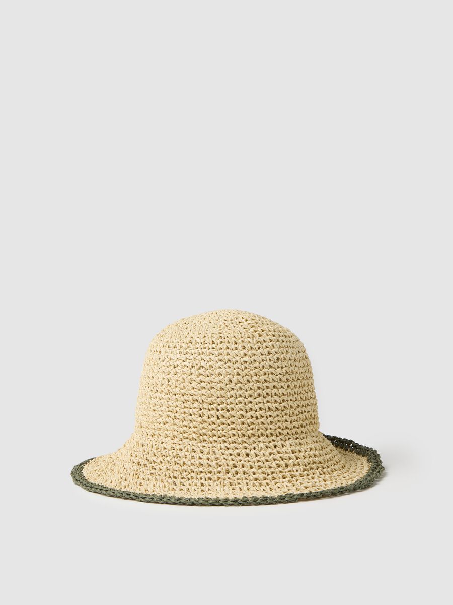 Women's multicolour paper hat with green edging_0
