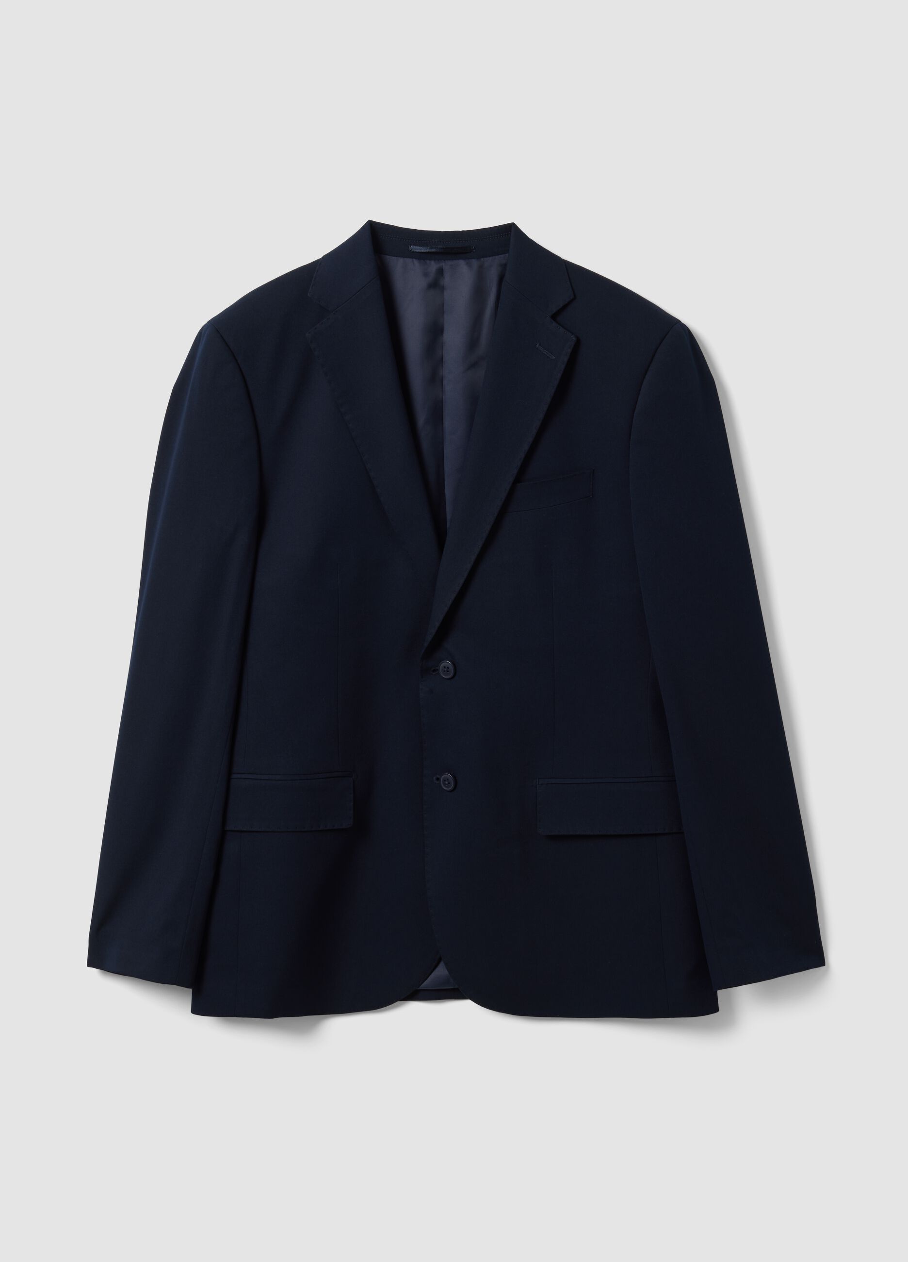 Blue stretch-viscose blazer with classic lapels