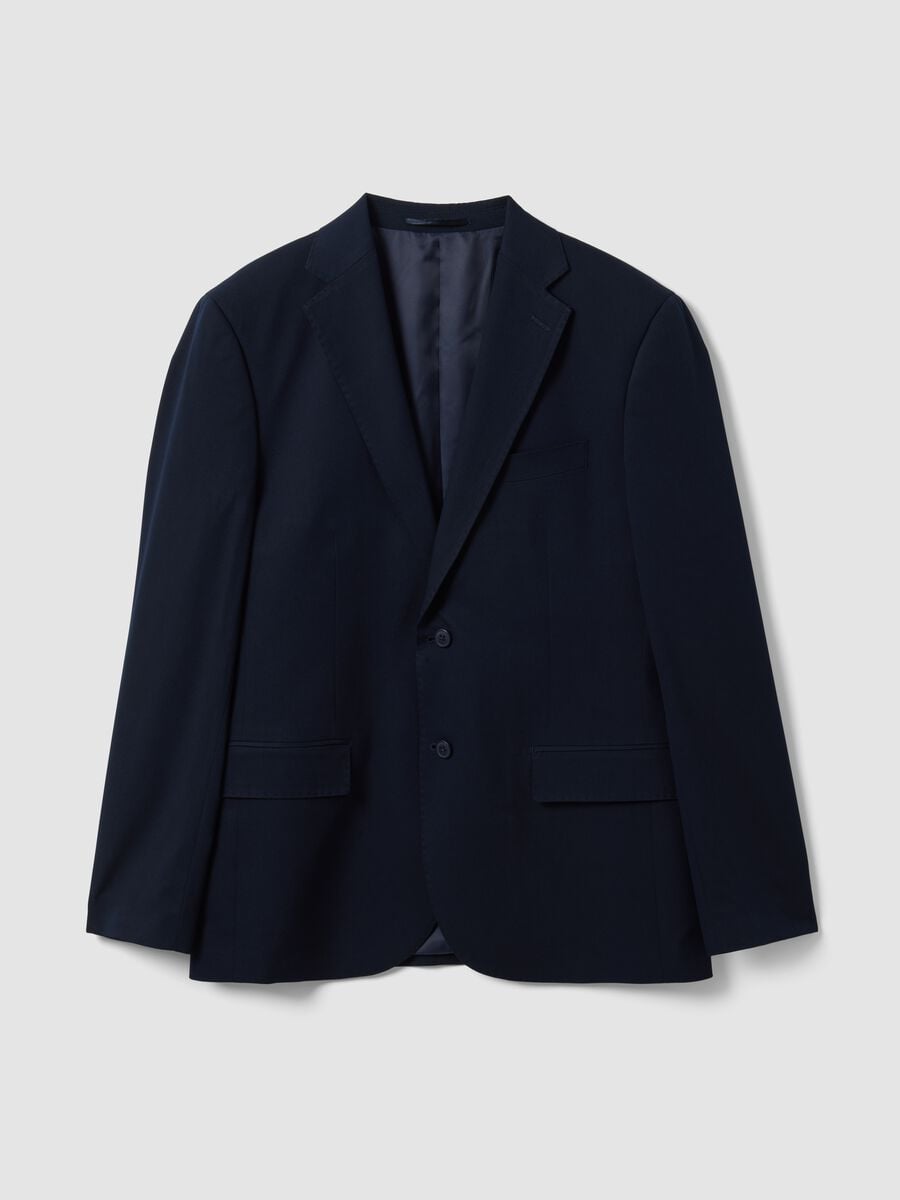 Blazer blu in viscosa elasticizzata con revers classici_4