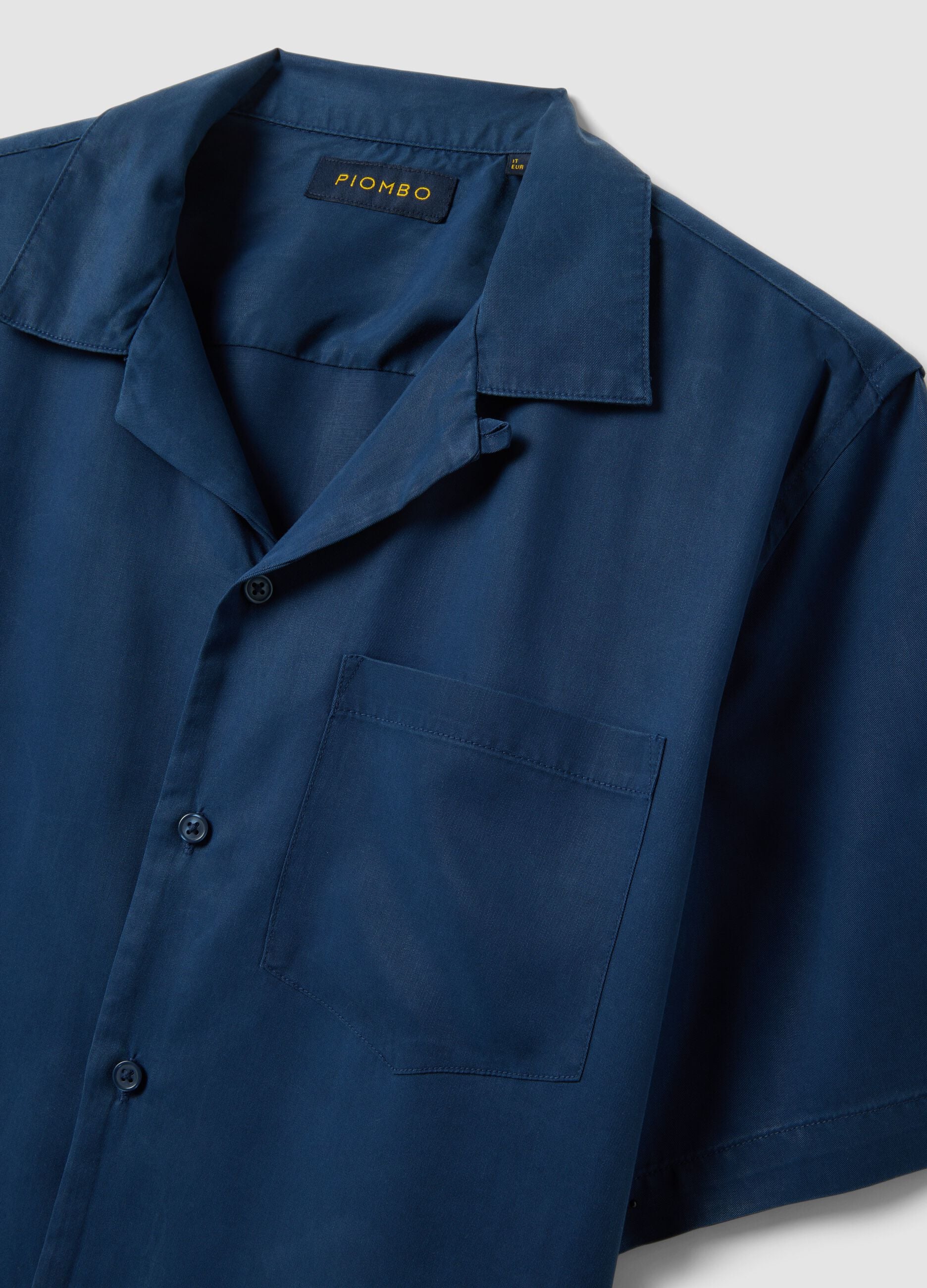 Blue short-sleeve pure lyocell shirt, regular fit