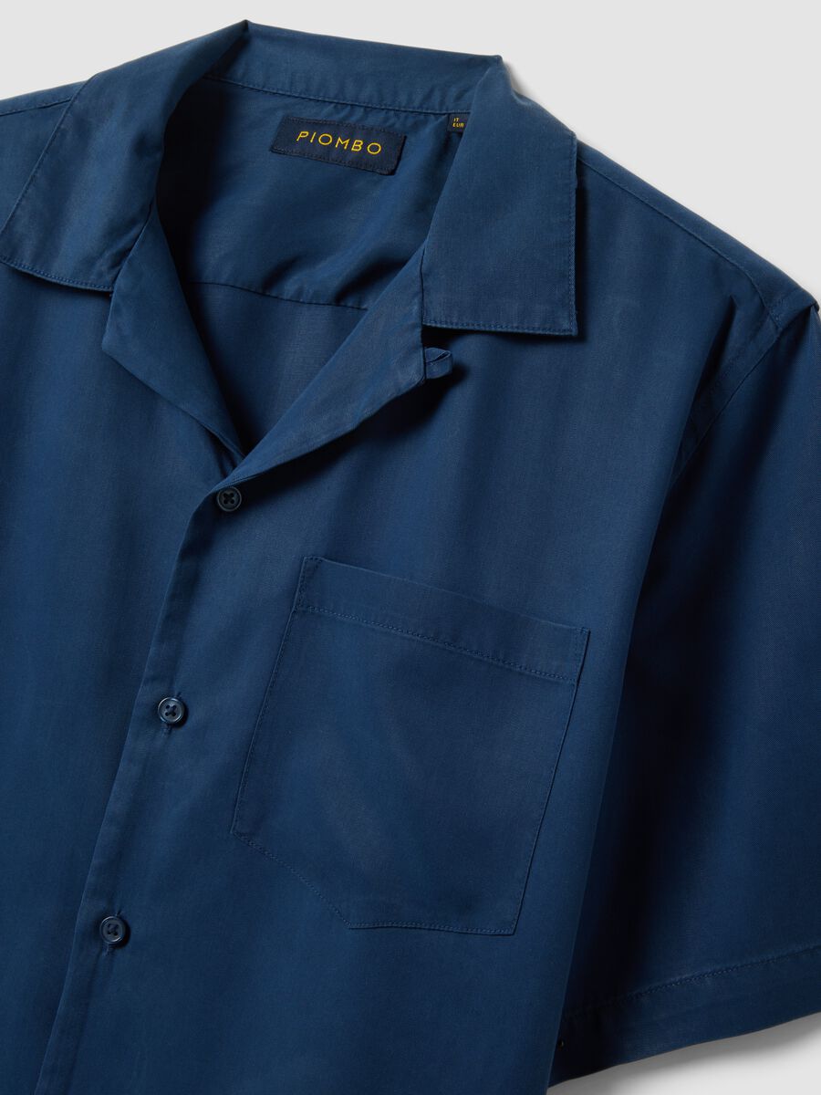 Camicia blu a maniche corte in puro lyocell regular fit_5