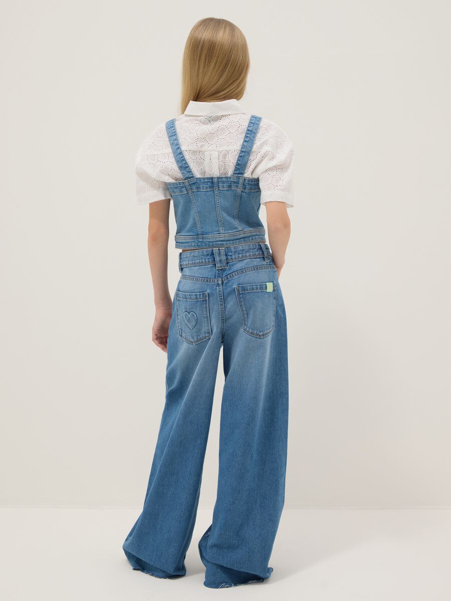 Girls' wide leg denim blue pure cotton jeans_1