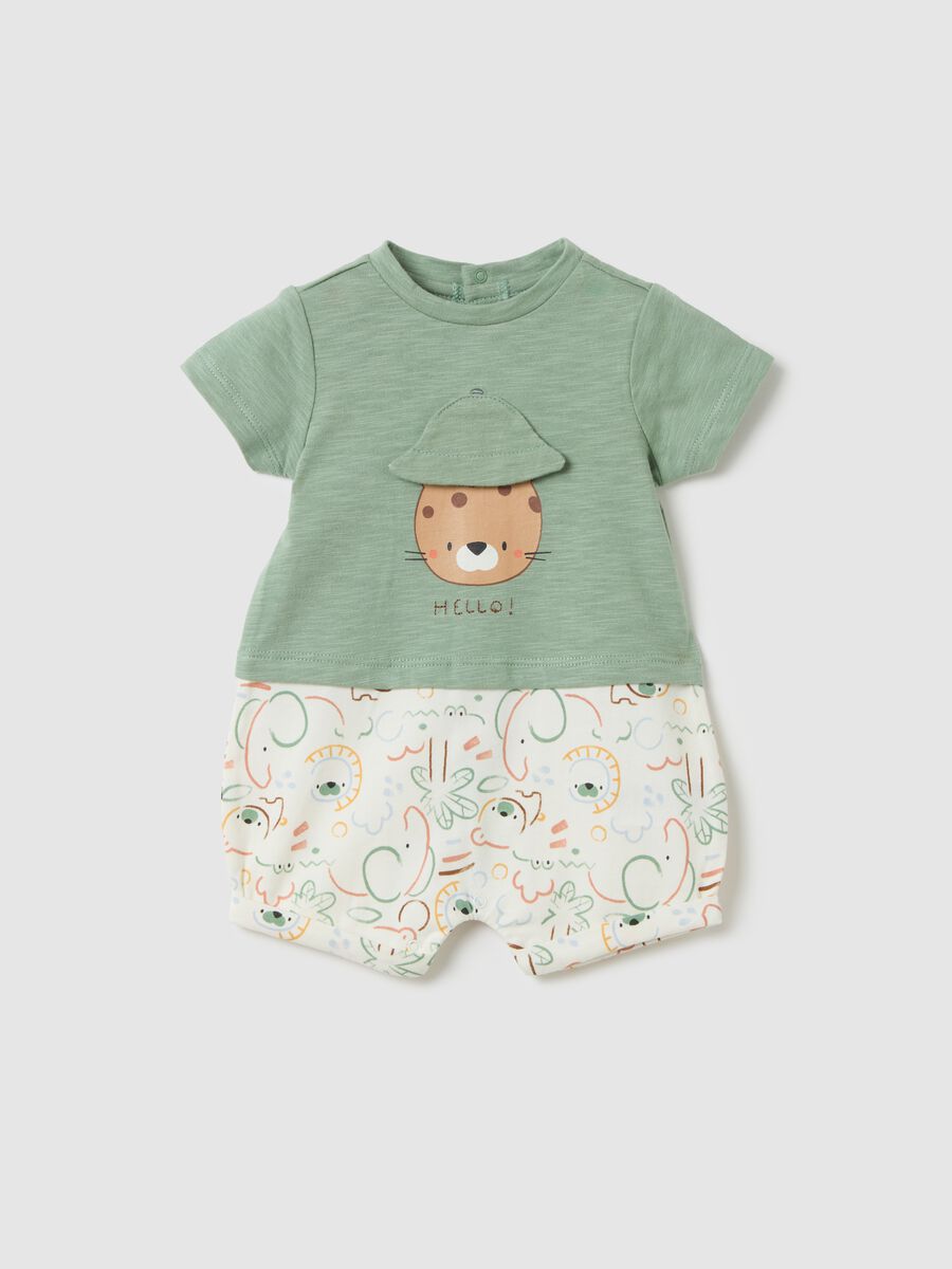 Multi-coloured newborn all-in-one in pure cotton with print_0