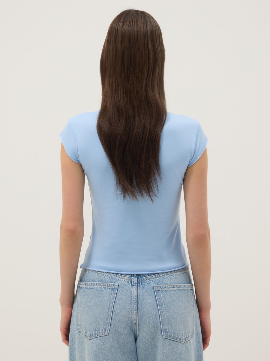 Blue fitted stretch-cotton T-shirt with print_3