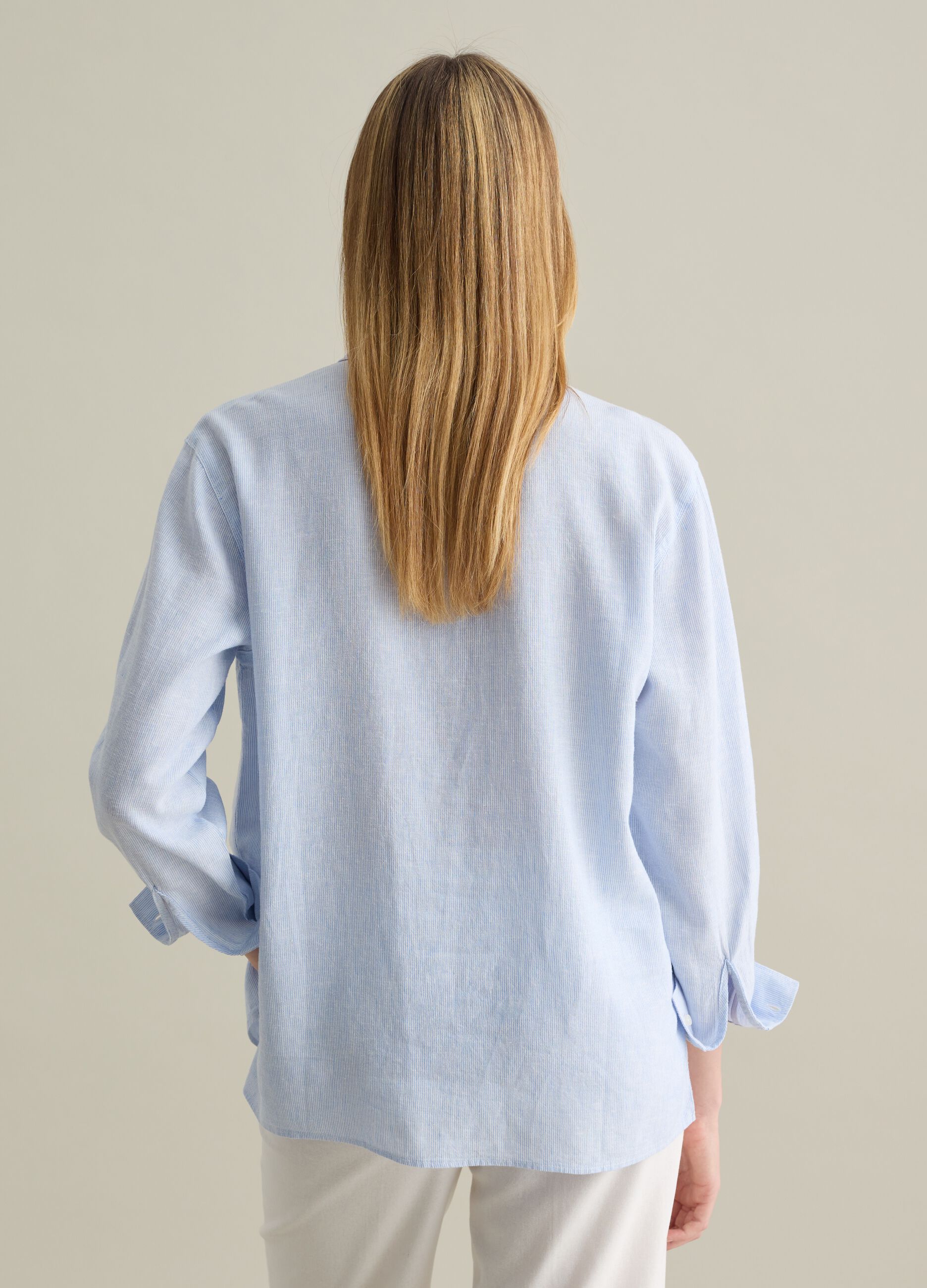 Piombo light blue regular shirt in linen and viscose