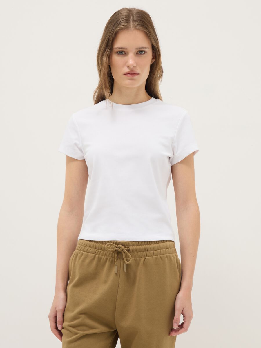 White slim fit stretch cotton T-shirt_0