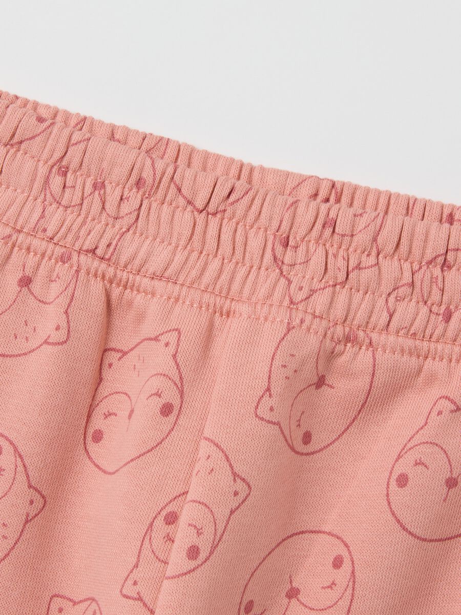 Pantaloni da bambina in puro cotone rosa con stampa di animali_2