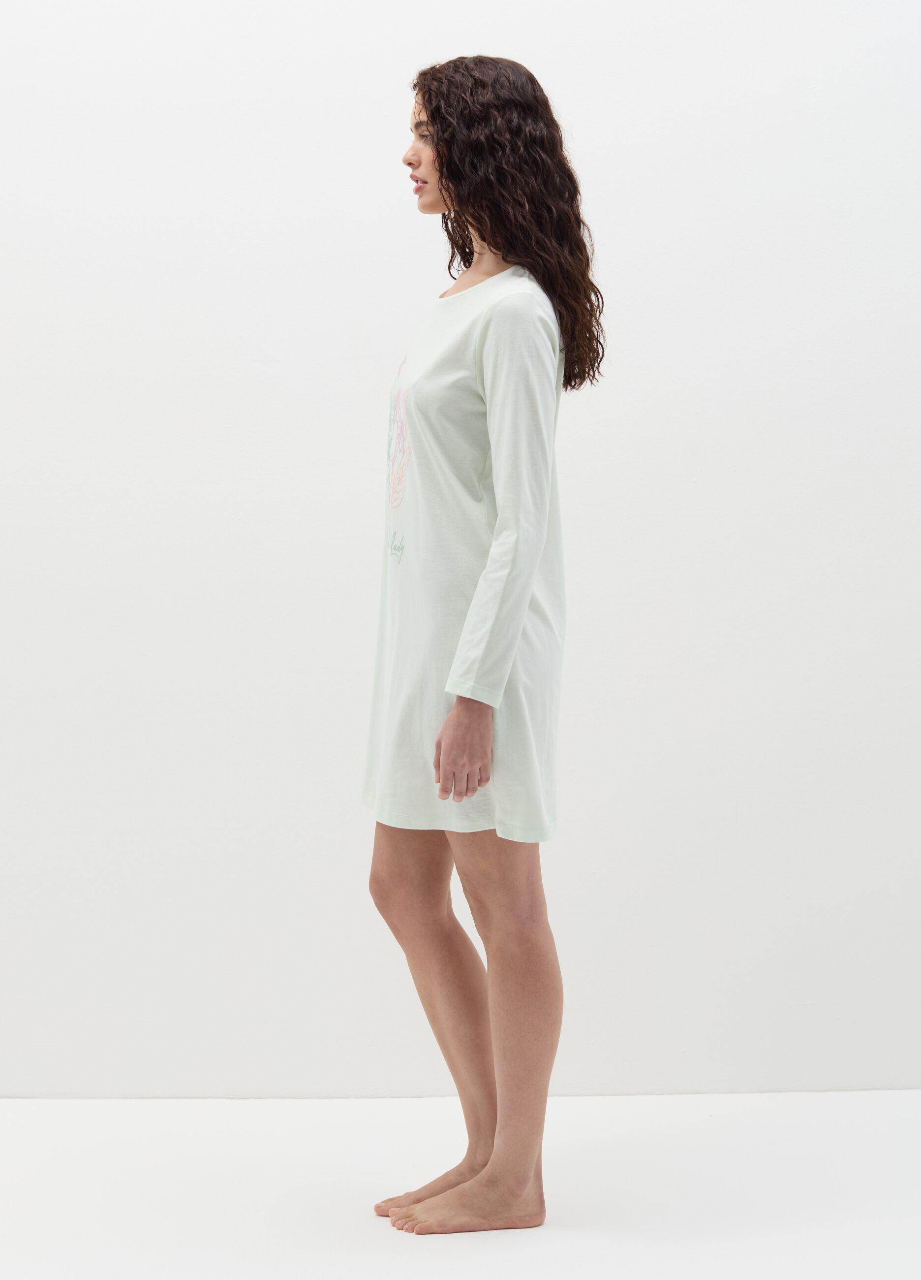 Camicia da notte in cotone stampa "Plant Lady"