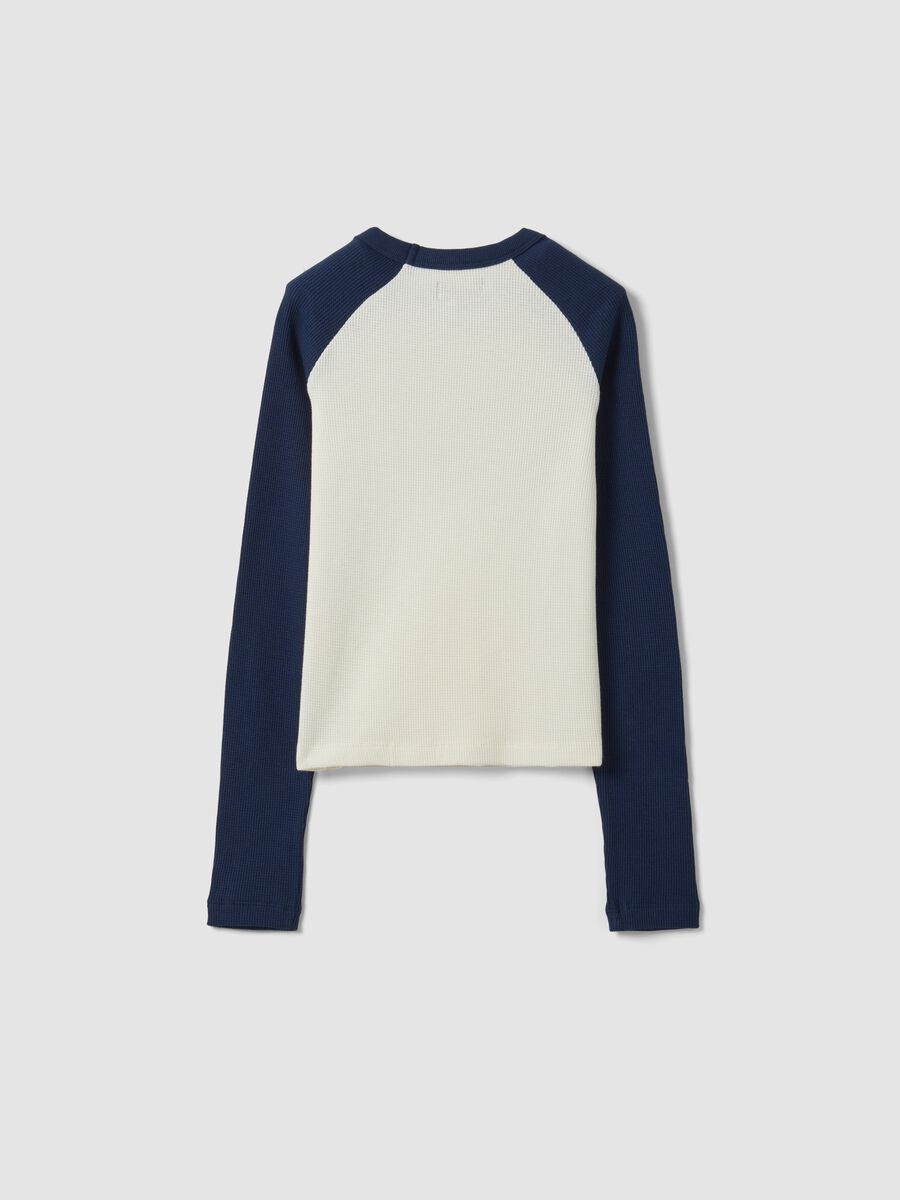 Blue stretch cotton T-shirt with contrast sleeves for girls_1