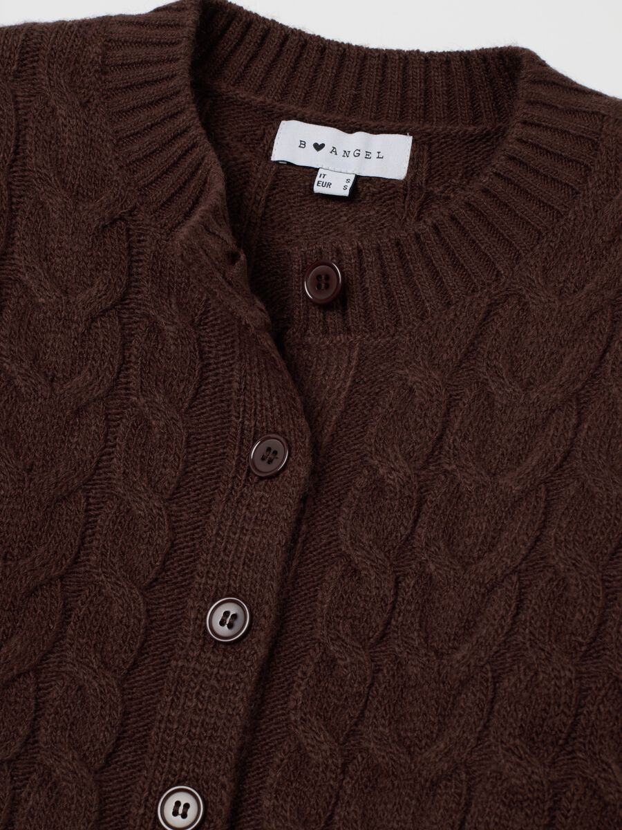 Cardigan marrone regular fit con lavorazione a maglia e bottoni_5