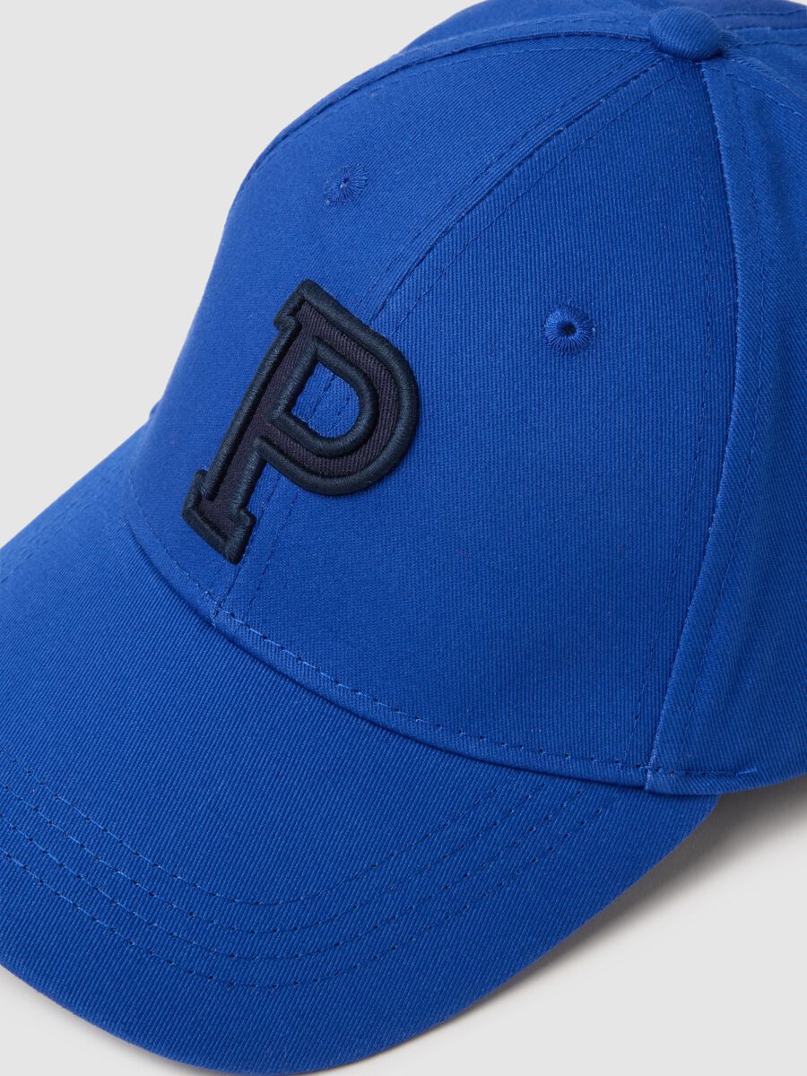 Blue pure cotton cap with adjustable visor and embroidered P_2