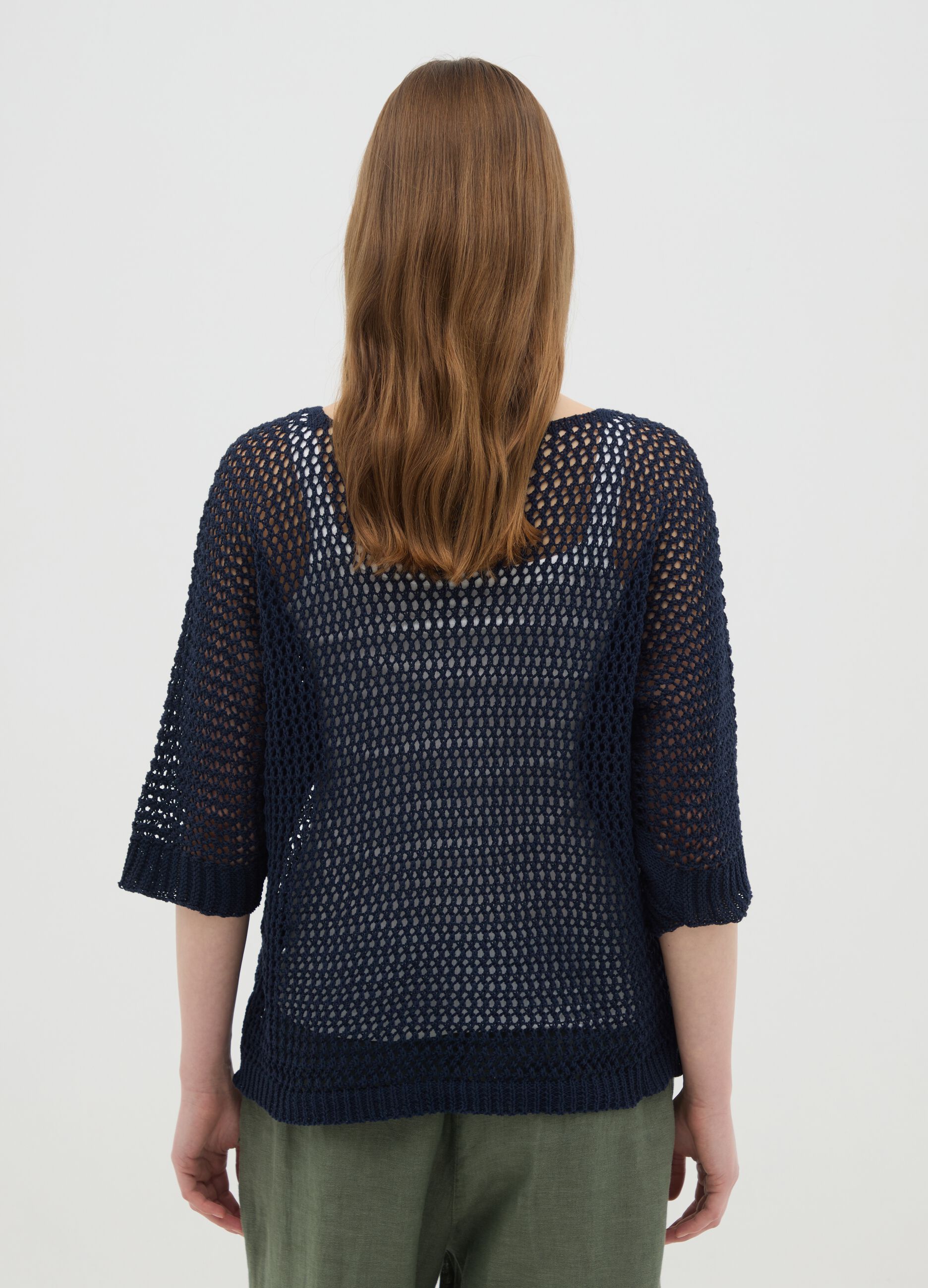 Women's blue cotton sweater with regular fit