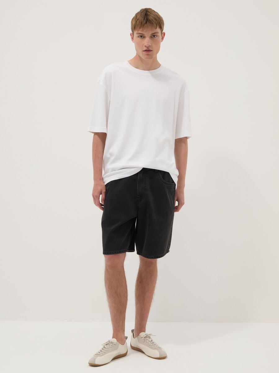 Black denim bermuda shorts in a cotton blend, baggy fit_0