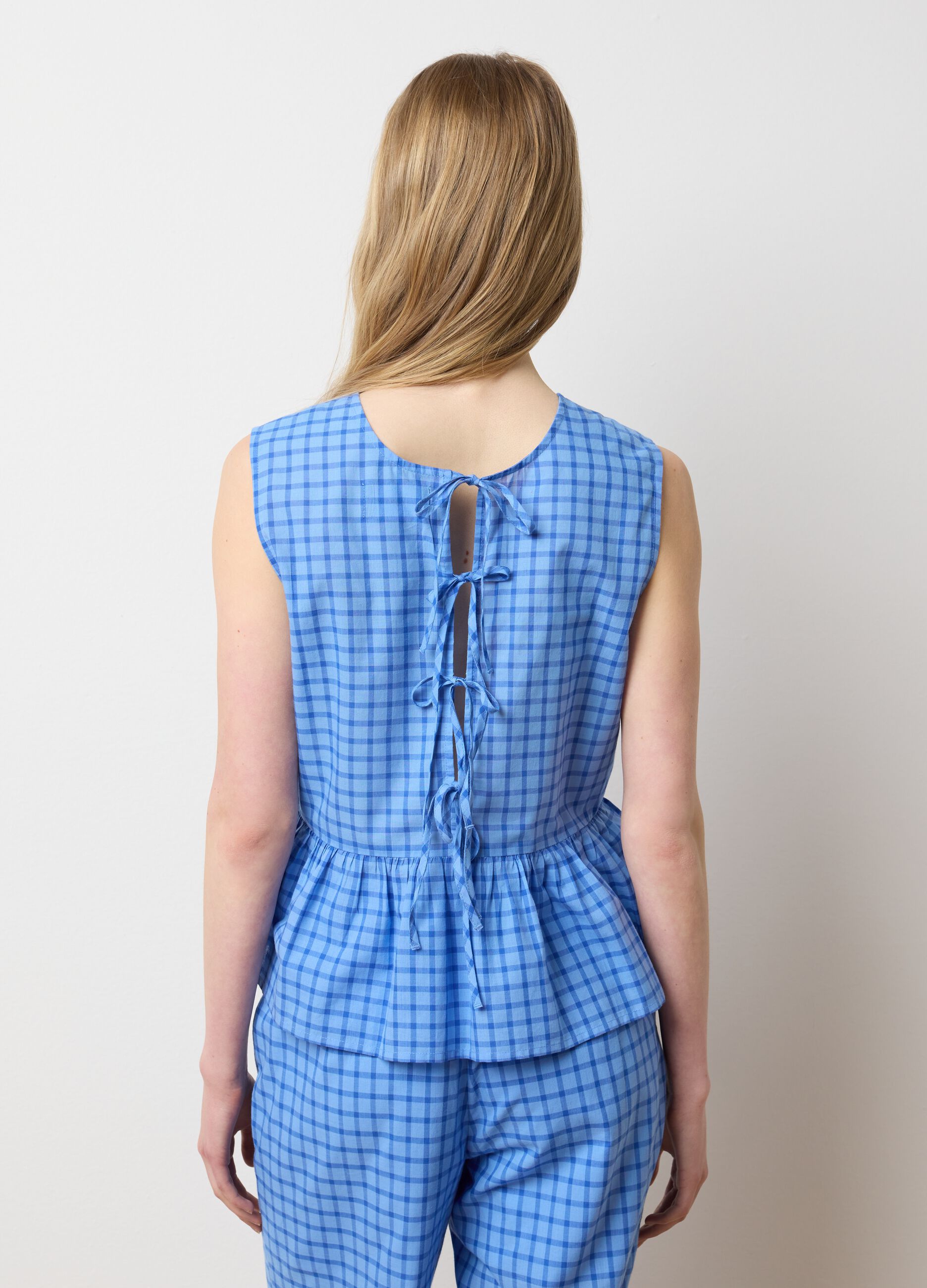 Top da donna in puro cotone azzurro regular fit