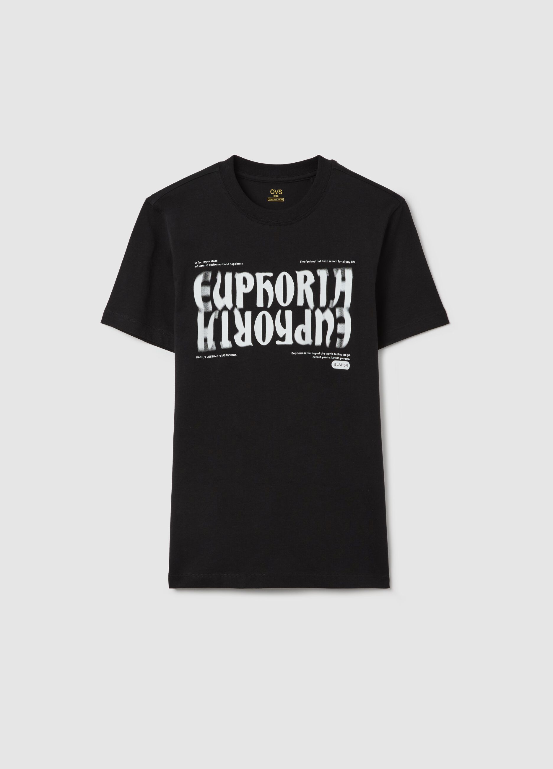 Black cotton T-shirt with lettering print
