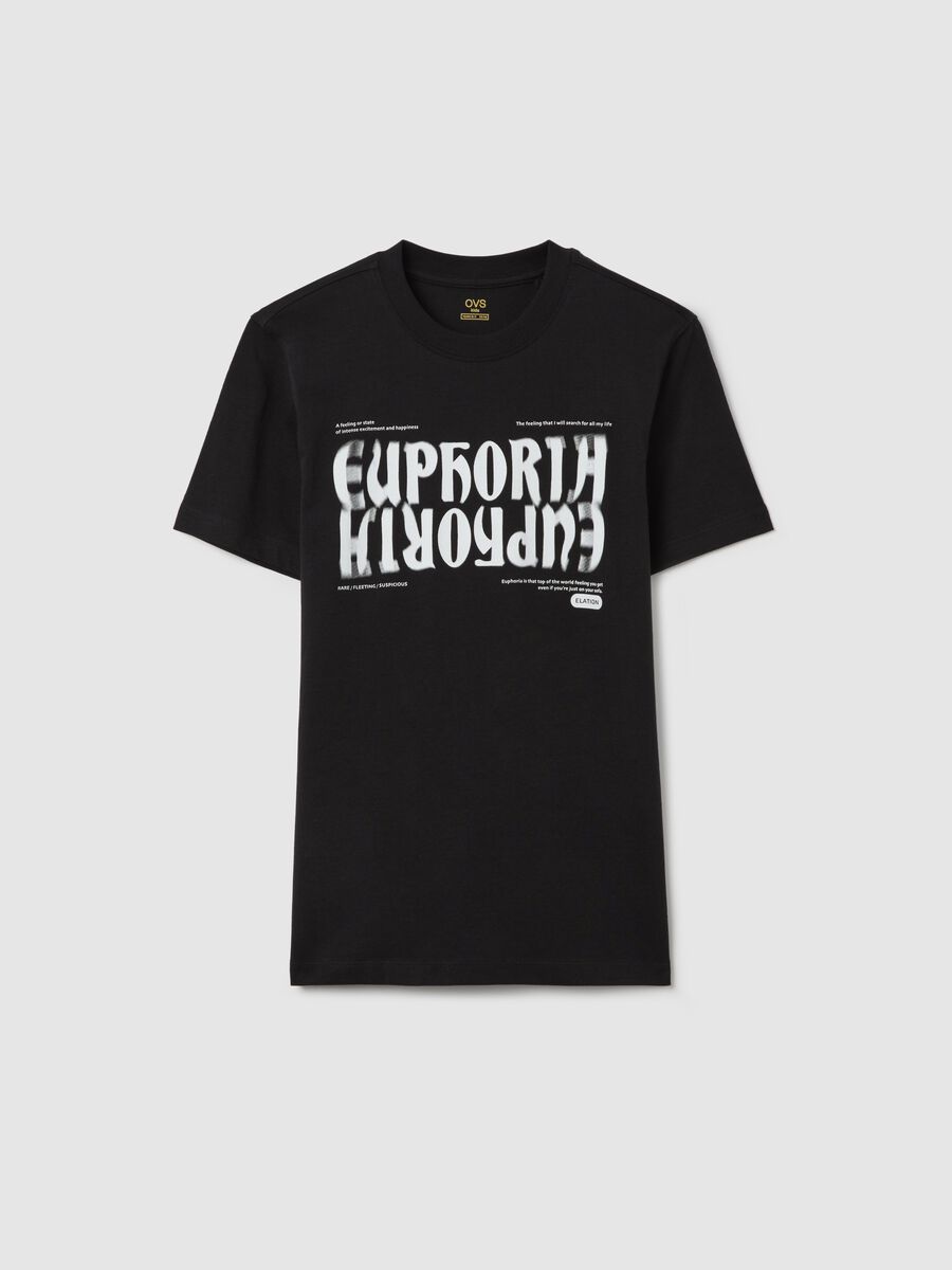 Black cotton T-shirt with lettering print_0