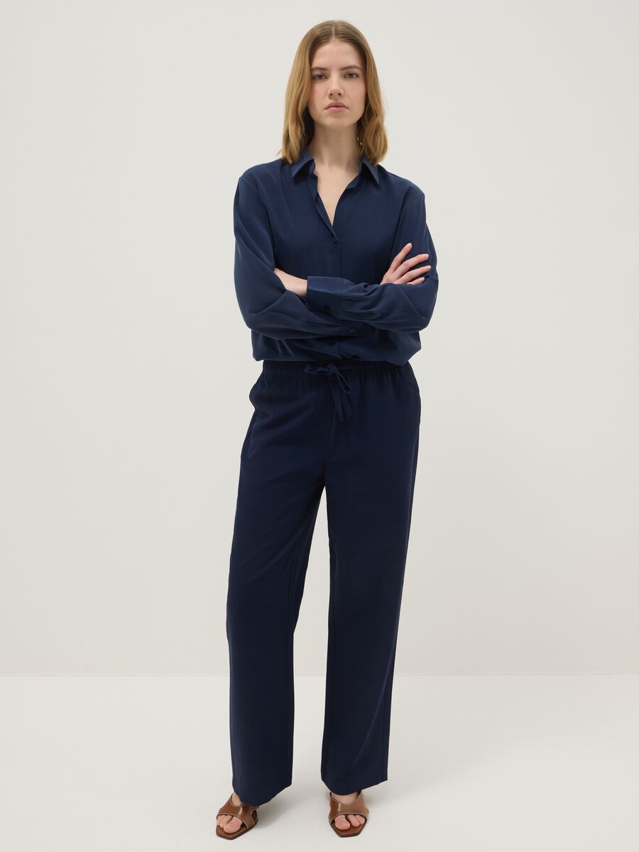 Blue Viscose Blend Trousers_0