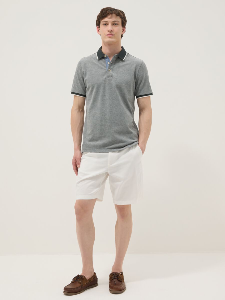 Polo grigia in puro cotone con collo classico_1
